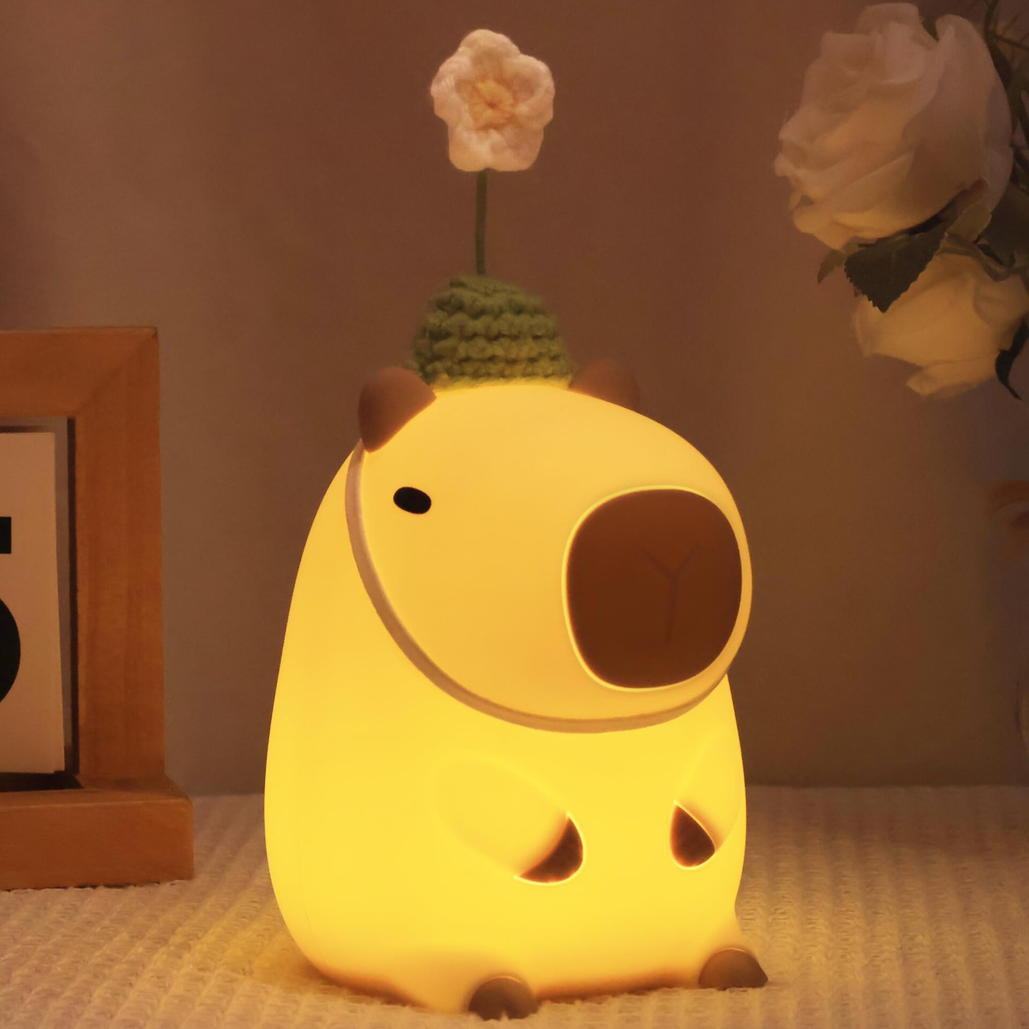 Okayera Cute Capybara Night Light - USB Rechargeable, Dimmable, Yellow, Model DS-CPBR-01, Ideal for Nursery Decor and Gifts