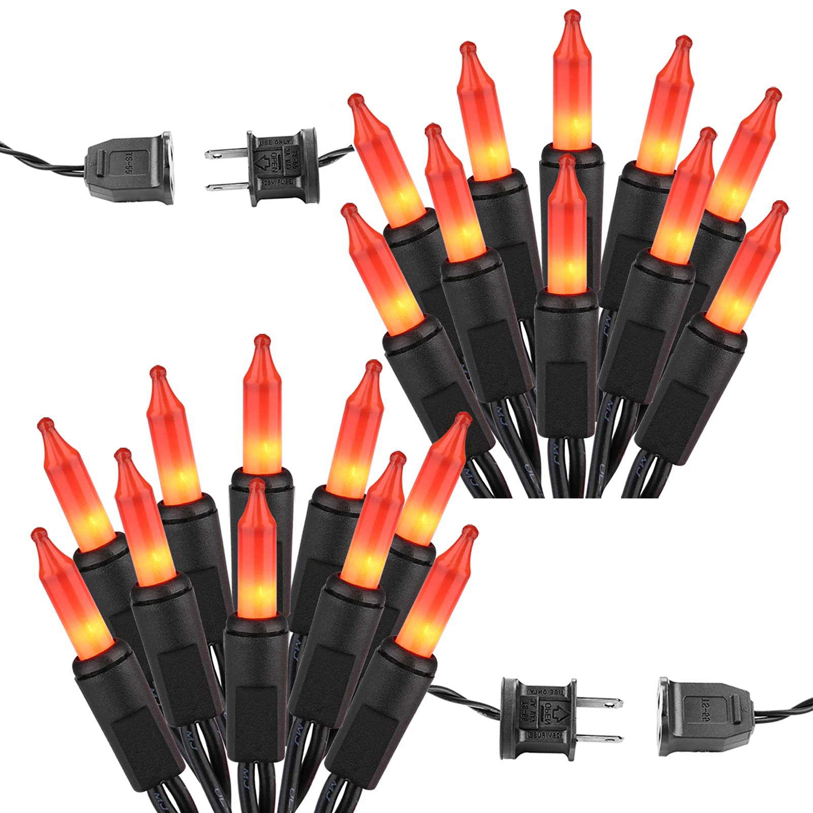 ODEETRONIC Orange Halloween String Lights, 2 Packs Total 43.26ft 200 Count Incandescent Orange Lights, 120V UL Certified Connect
