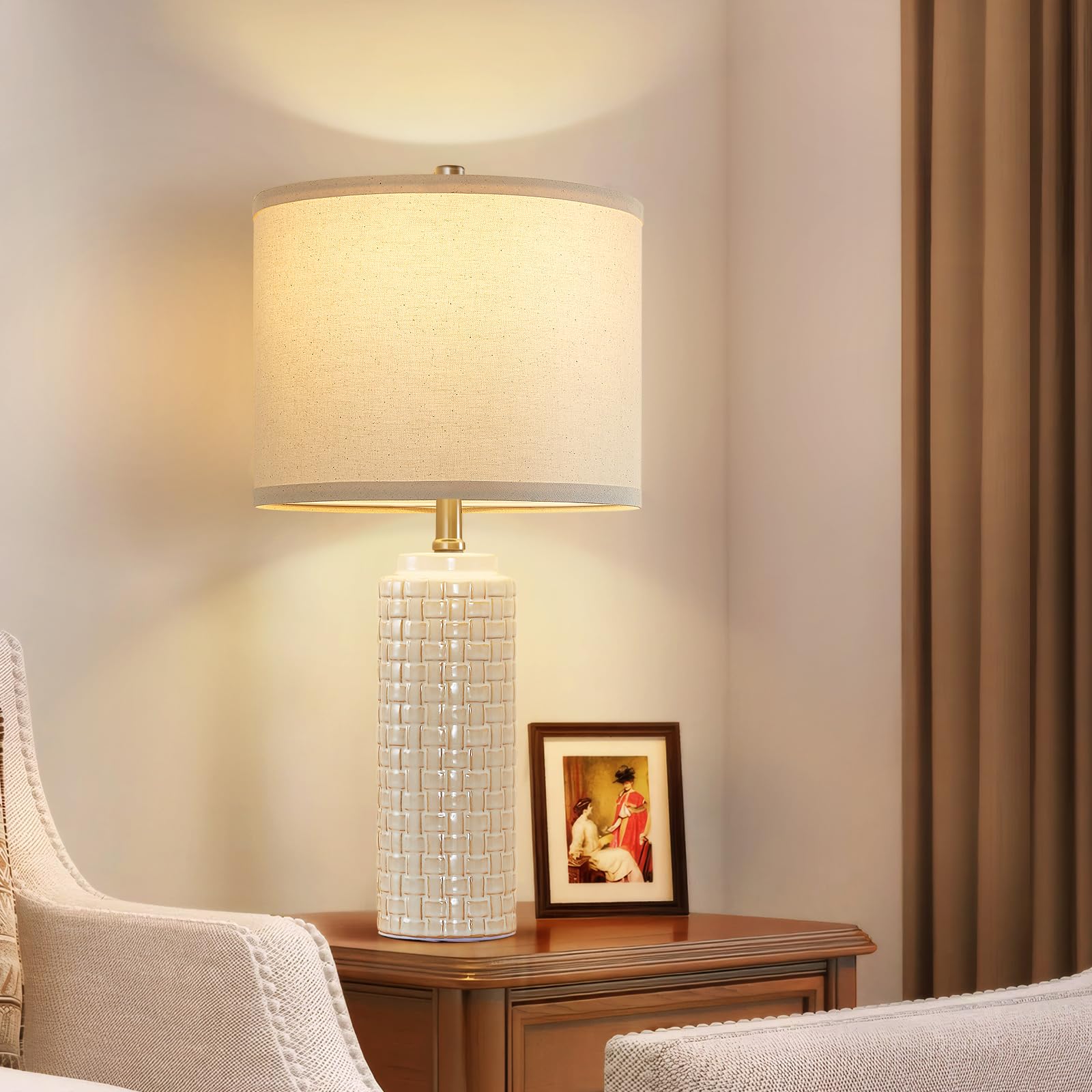 Luvkczc Ceramic Bedside Lamp Set of 2, 24.8in, Off-White, Energy Efficient, 3 Color Temperatures, Model 120