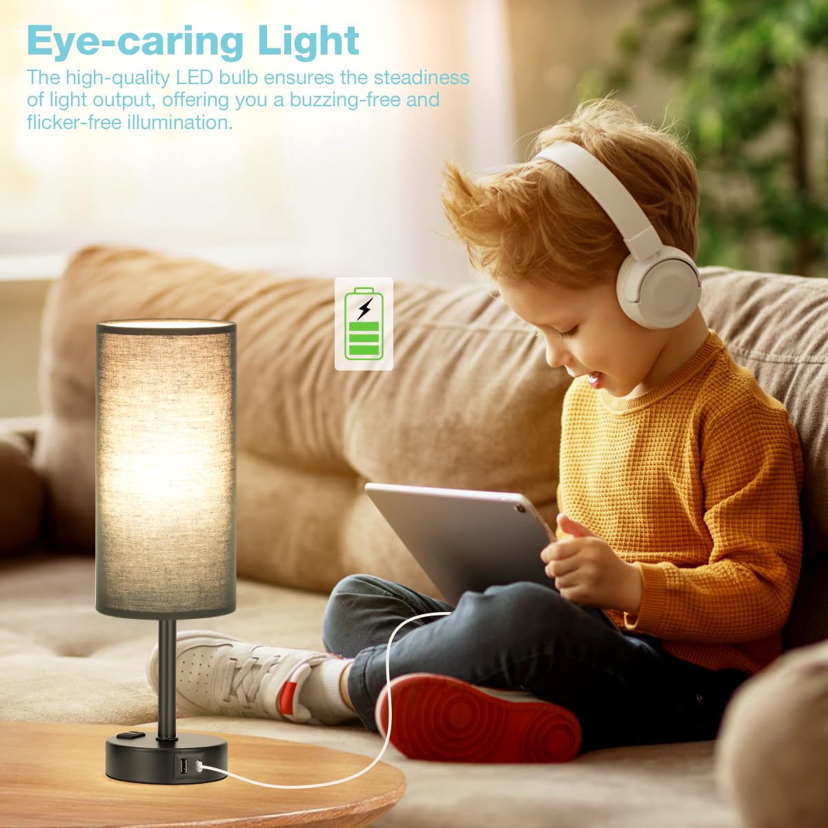 Fenmzee Black Bedroom Lamp For Nightstand - 3 Way Dimmable Bedside Lamp Usb C A Charging Ports And Ac Outlet, Small Table Lamp B