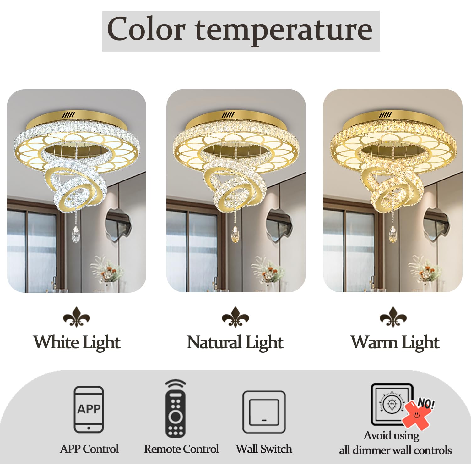Flashing God Dia 24'' Crystal Chandelier Modern Ceiling Light Fixture Lamp Raindrop Flush Mount Round Chandelier For Dining Room