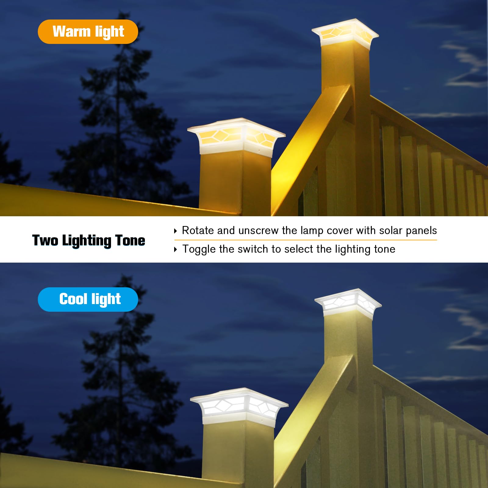 Solar Fence Post Lights, 4X4 Solar Post Cap Lights For Vinyl Fence, Solar Deck Lights Outdoor Warm White/Cool White Lighting, Solar Post Lights Outdoor Waterproof White Decorate Garden Pathway…