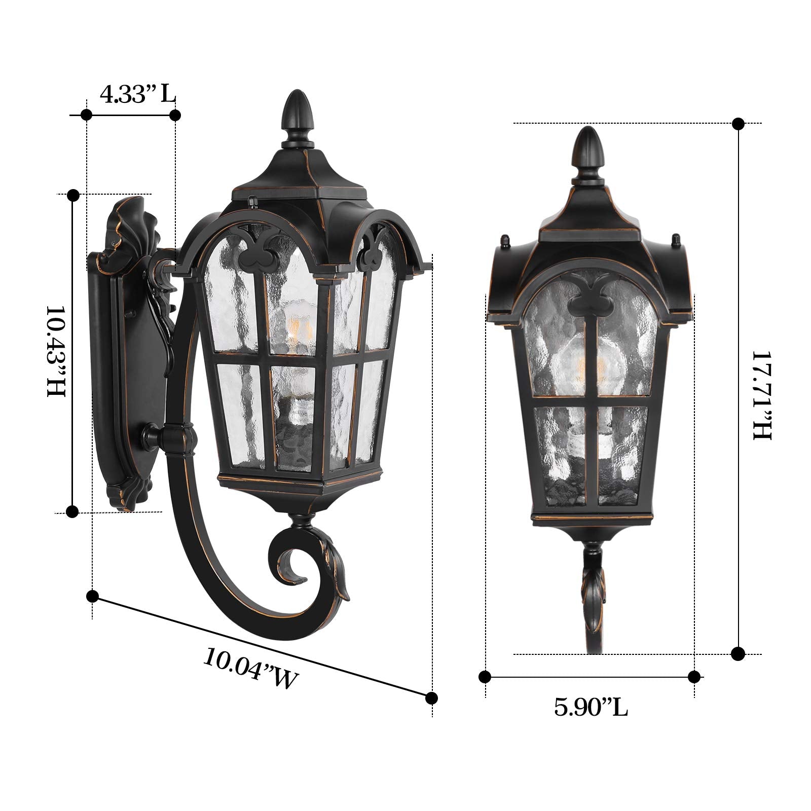 PARTPHONER Outdoor Wall Light Fixture - Black Roman Waterproof Sconce, 17.71in H, Glass Shade, Model PA1143