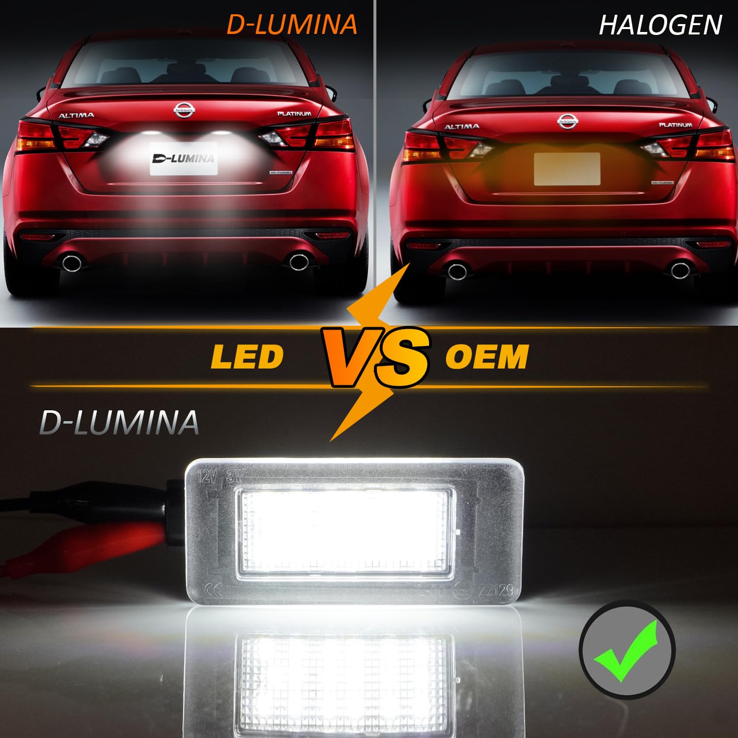 D-Lumina LED License Plate Light Tag Lamp Assembly, 18-SMD Xenon White, for 2019-UP Nissan Altima/Sentra/Rogue, Pack of 2