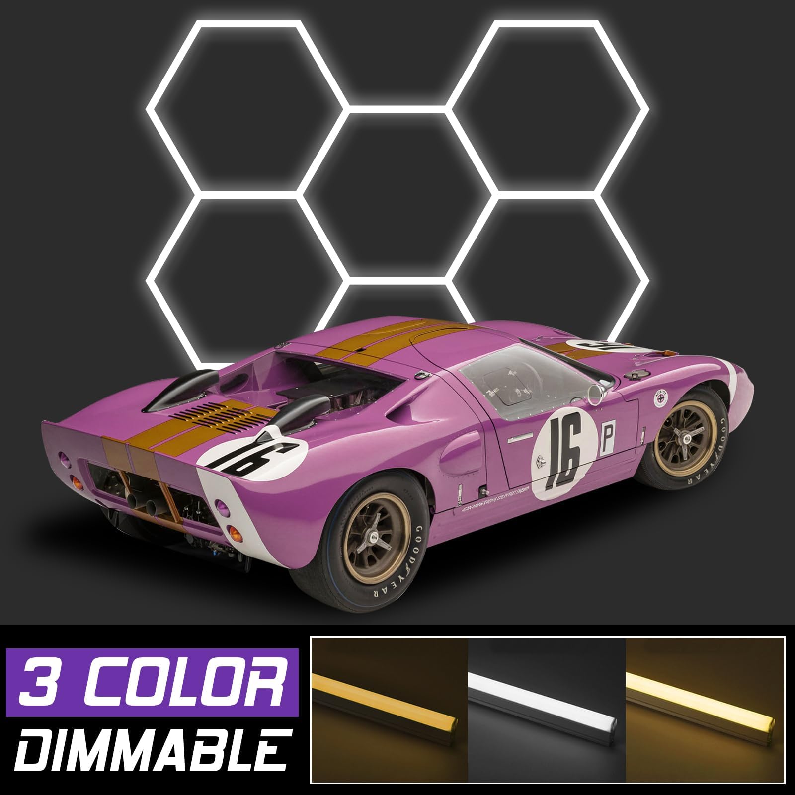 Goslarlit Dimmable 26Pack Hexagon Garage Light 6500K/4000K/3000K 3 Color Temperature Hexagon Light Led Lighting For Garage Gym Barber Auto Detailing Shop