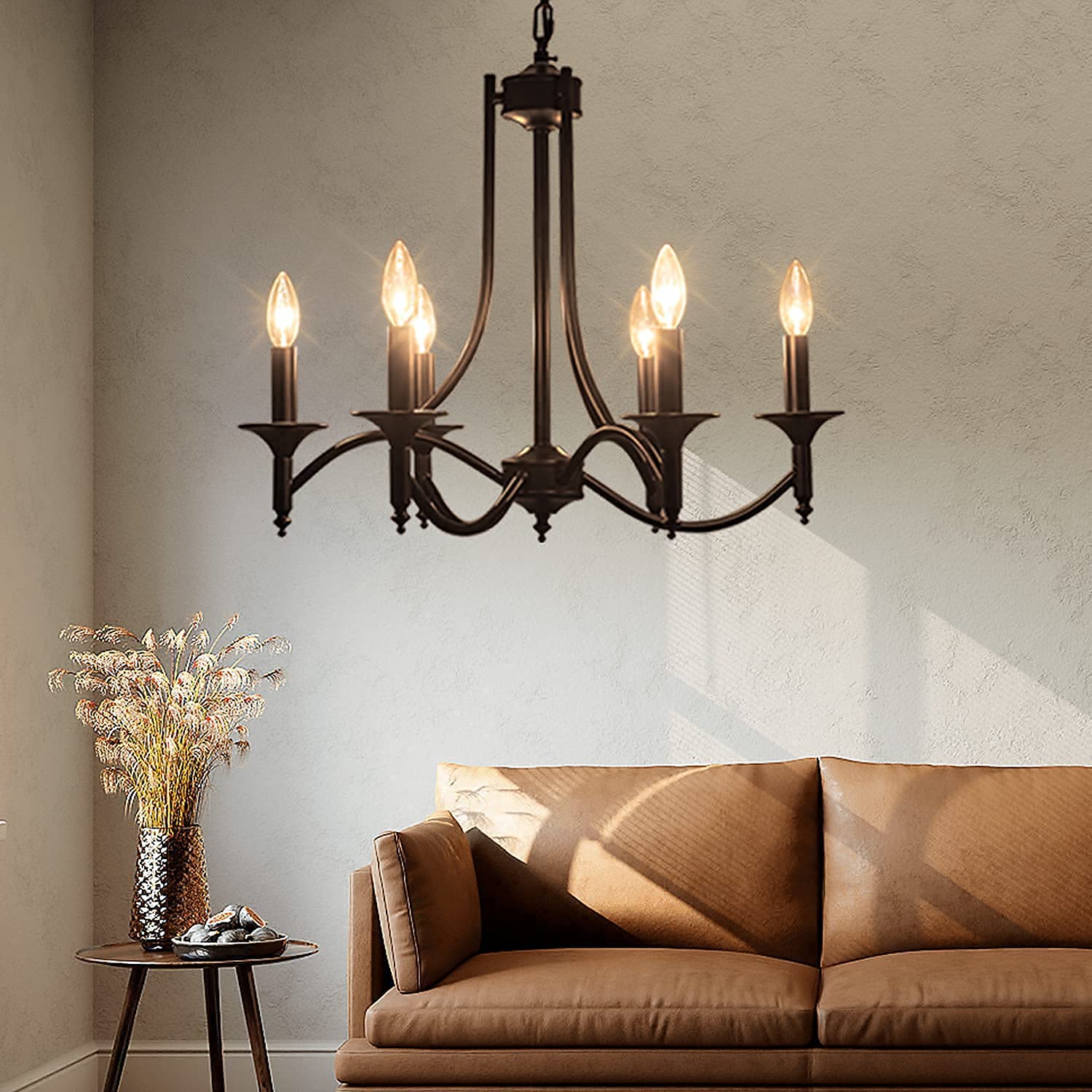 Pretoy Black Farmhouse Chandelier 6-Light Iron Pendant Light Fixture for Dining Room, Kitchen Island, Foyer, Living Room, Bedroom