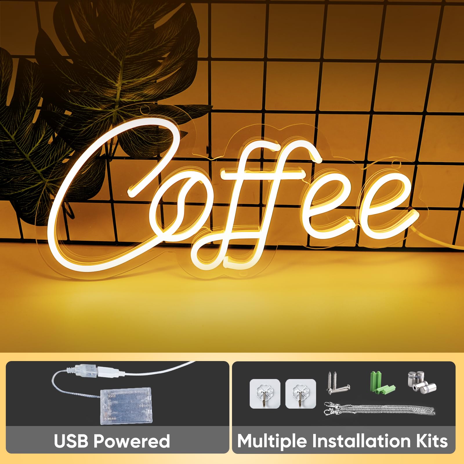 Kanaya Warm White Coffee Led Neon Sign - Usb Powered Wall Decor For Kitchen, Bar, Office, 15 Inch