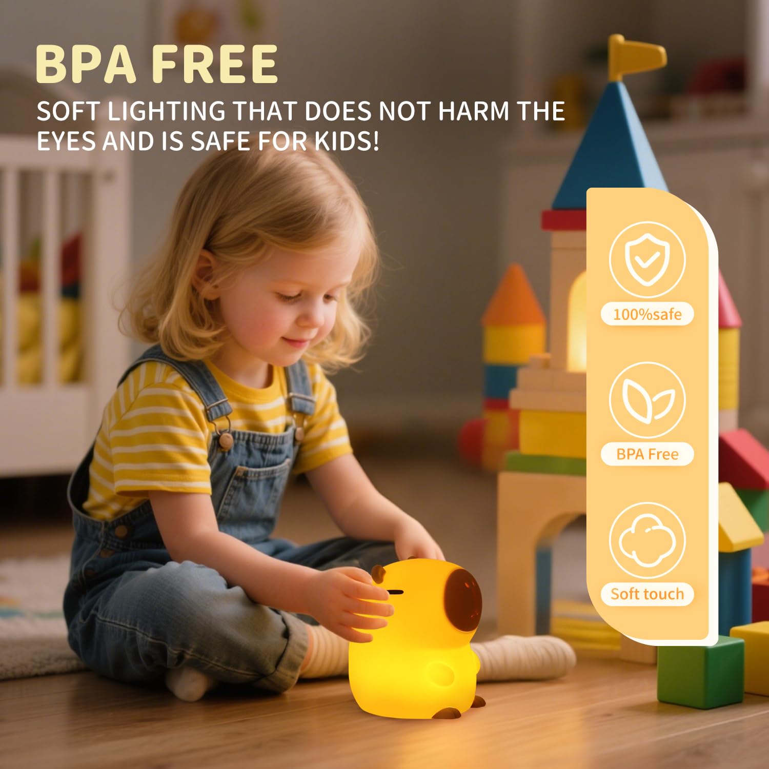 Daixinde Capybara Night Light, Cute Squishy Silicone Night Light for Kids, Long-Lasting Rechargeable, Tap to Adjust Brightness,