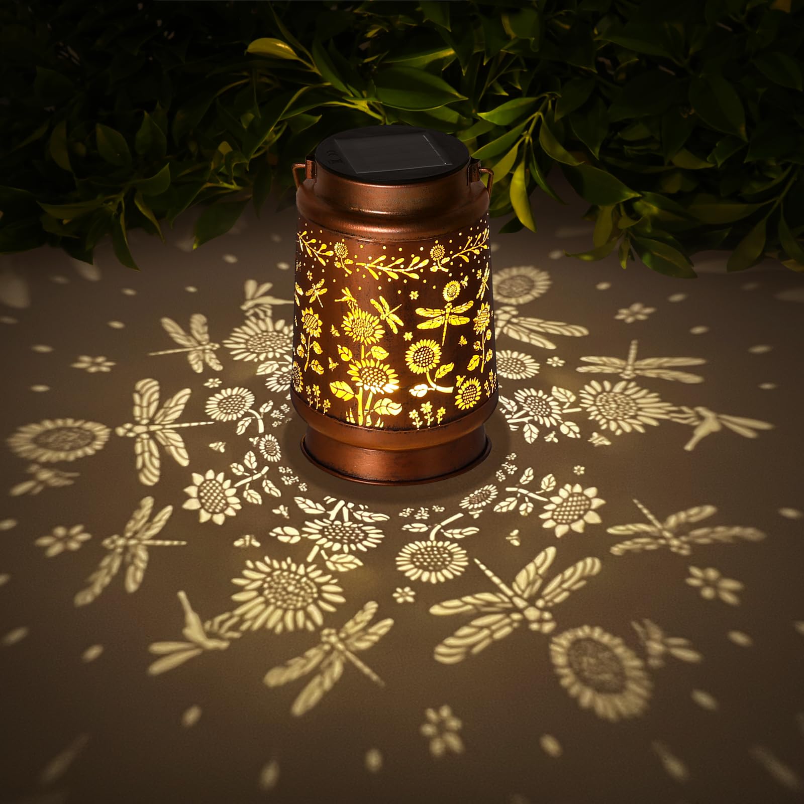 Kaakuuki Solar Lantern - Outdoor Waterproof Metal LED Light, Bronze Color, Model HW12, for Garden, Patio, Lawn, and Pathway Decor