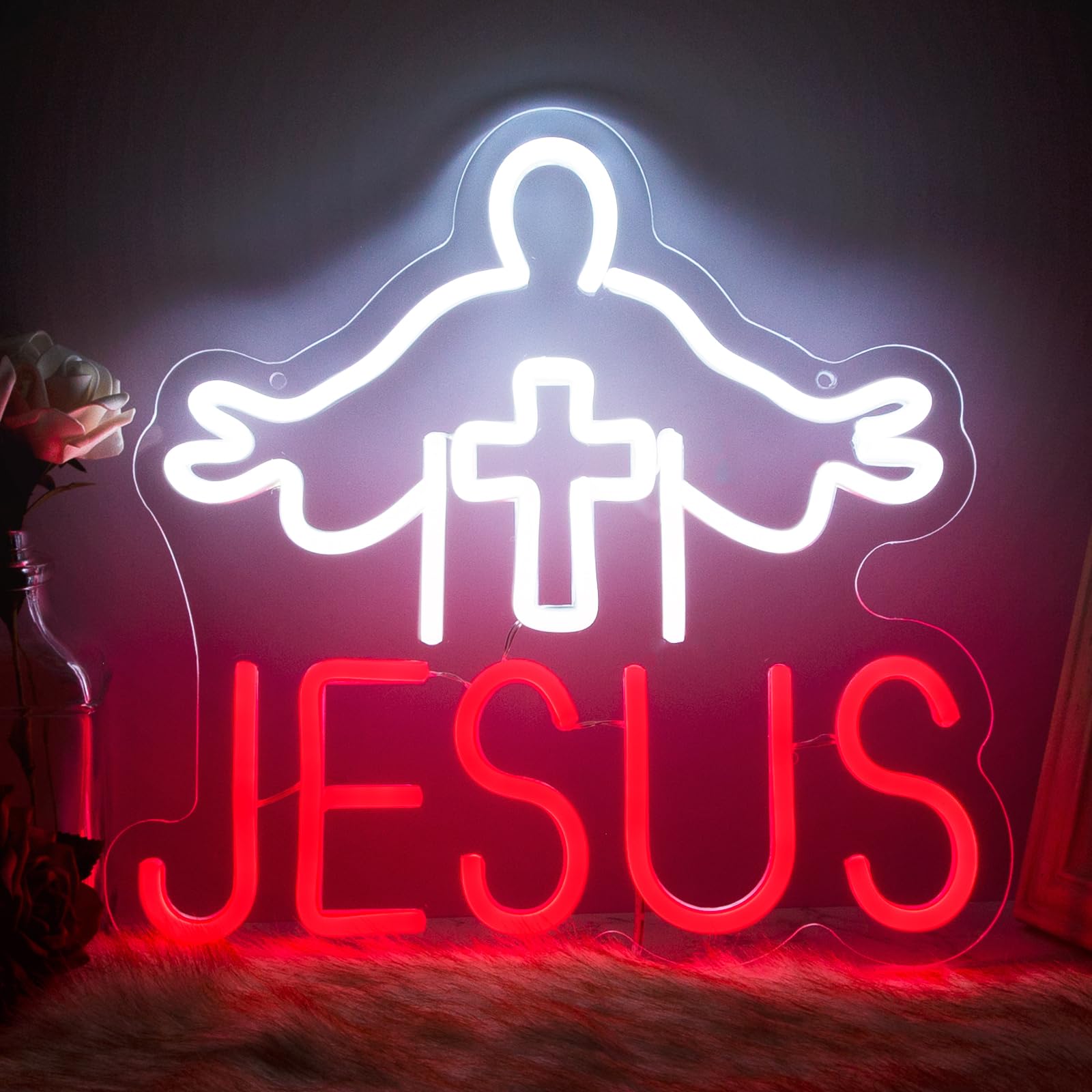 Moodlion Cross Jesus Christmas Neon Sign For Wall Decor Studio Room Led Lights, Jesus Saves Decor Neon Signs Aesthetic Operated