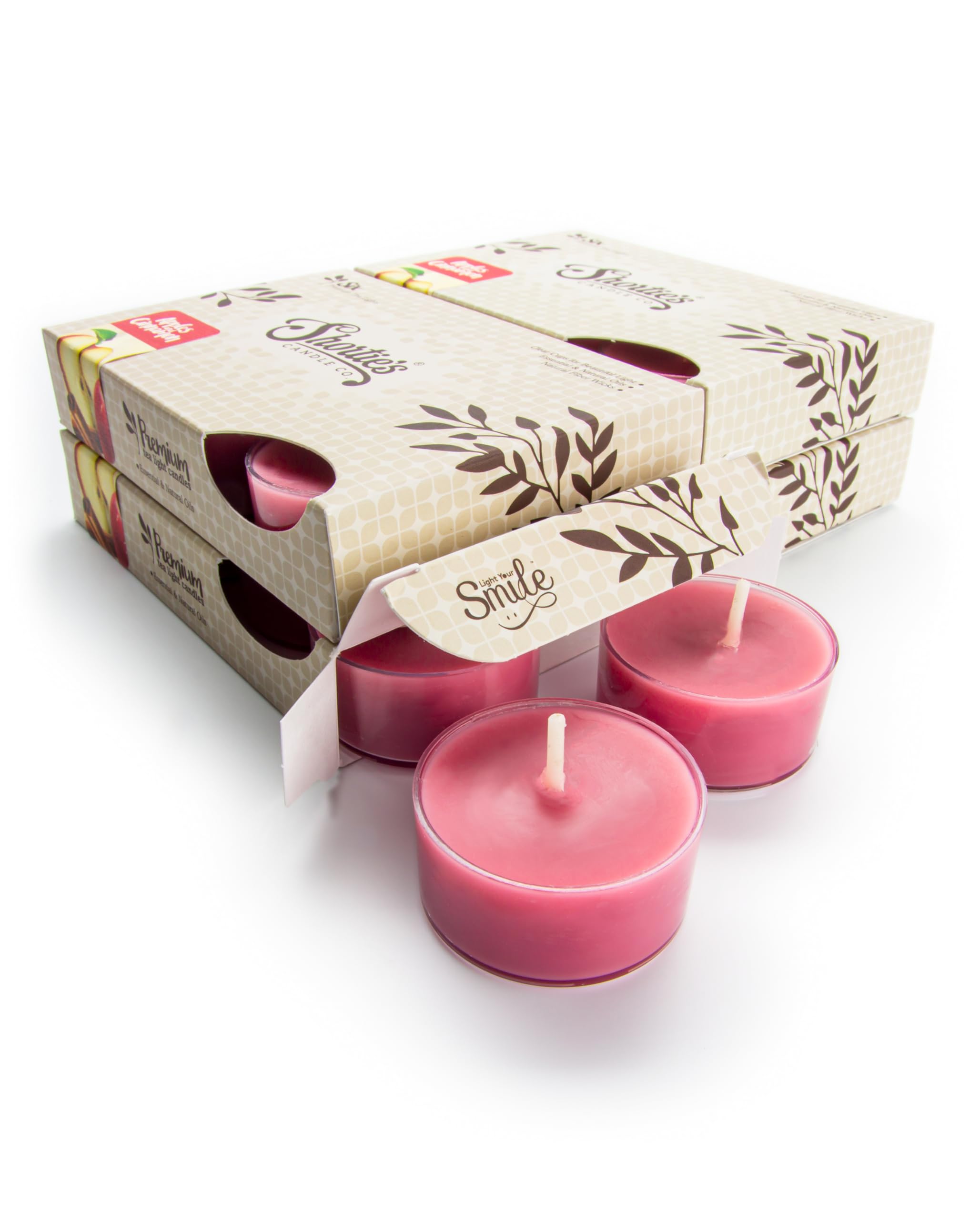 ShortieS Candle Company Apples & Cinnamon Tealight Candles - 24 Highly Scented Dark Red Tea Lights, Paraffin Wax, Model 46233