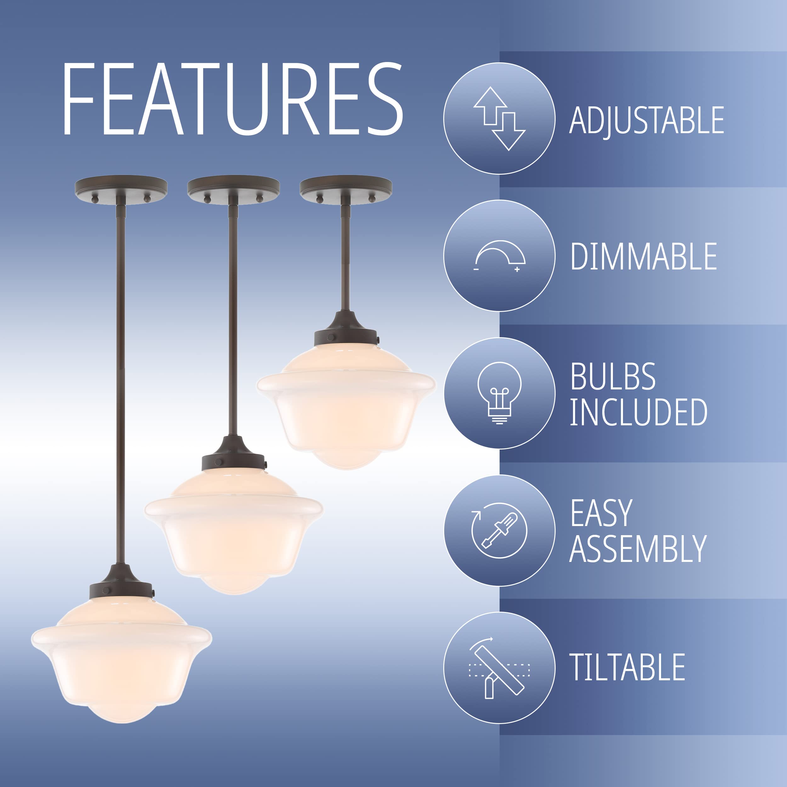 JONATHAN Y LED Pendant Light, 9.5in Adjustable, Oil Rubbed Bronze, Model JYL3517C, Dimmable for Dining Room, Living Room, Kitchen, F