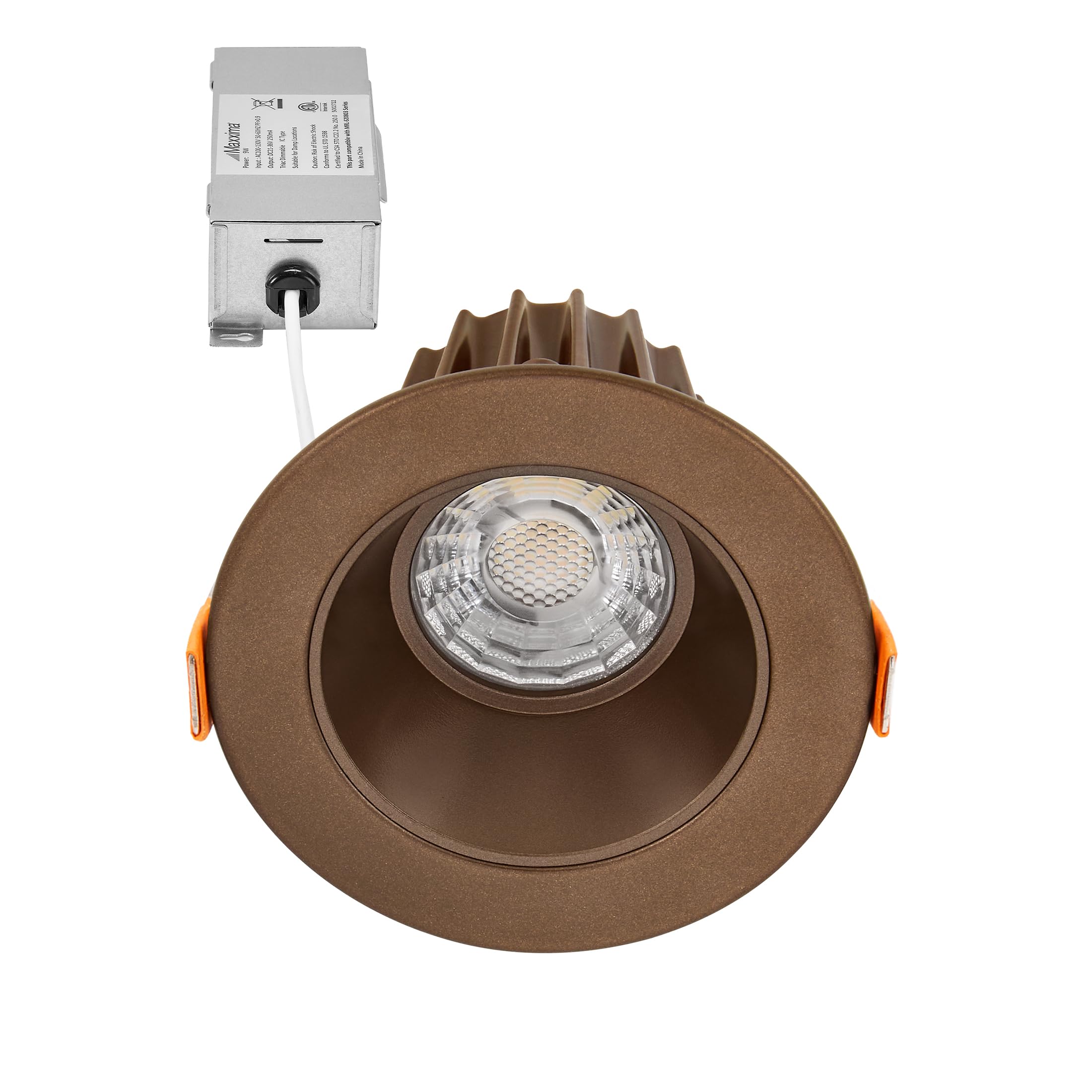 Maxxima 2 In. Ultra-Thin Recessed Anti-Glare Led Downlight - Canless Ic Rated, 550 Lumens, 5 Color Temperature Selectable 2700K/3000K/3500K/4000K/5000K, Dimmable, Round Bronze Trim, 90 Cri, J-Box Incl
