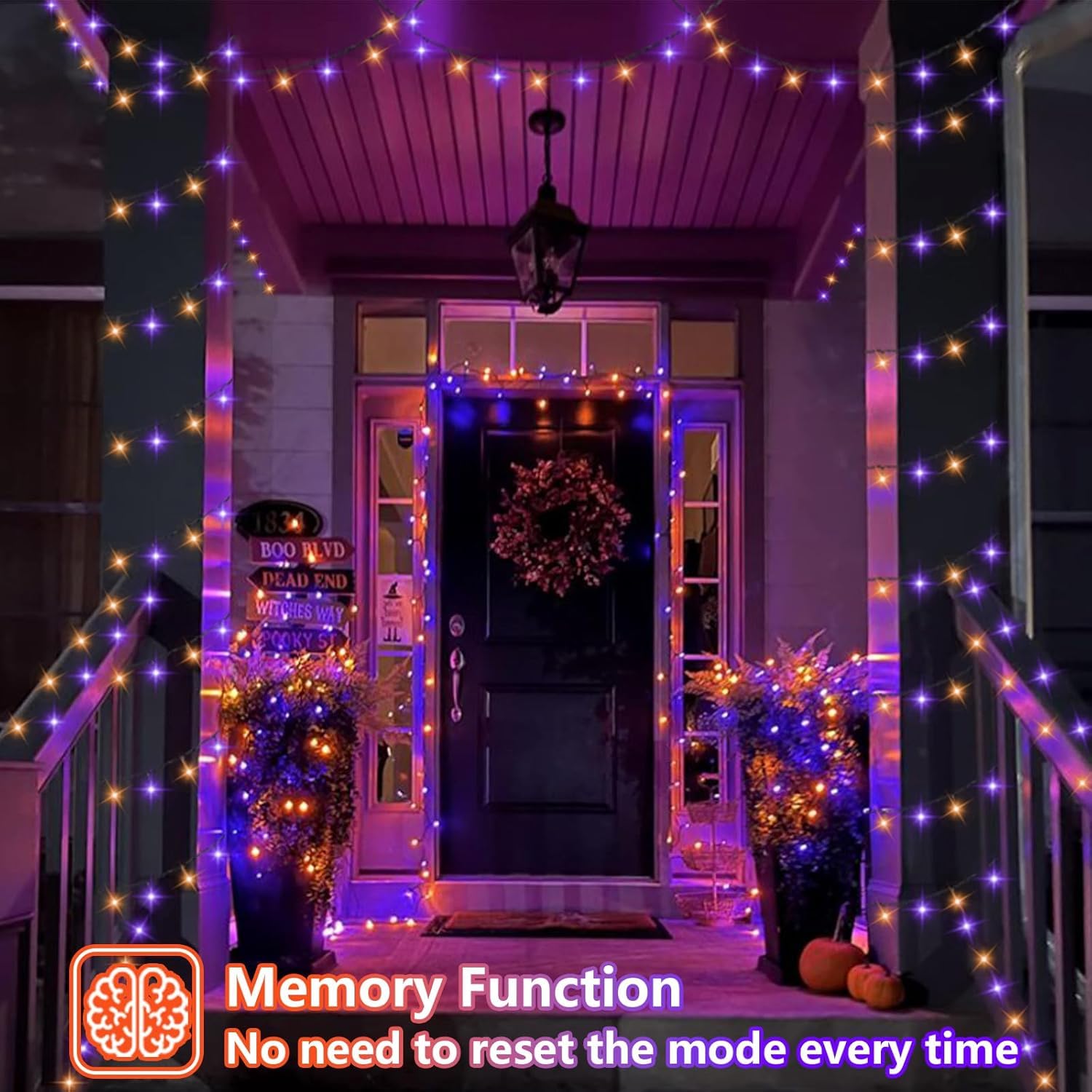 YEGUO Solar Fairy Lights, 100 LED, 33ft, Waterproof, 8 Modes, Orange and Purple, Black Wire, 4 Packs