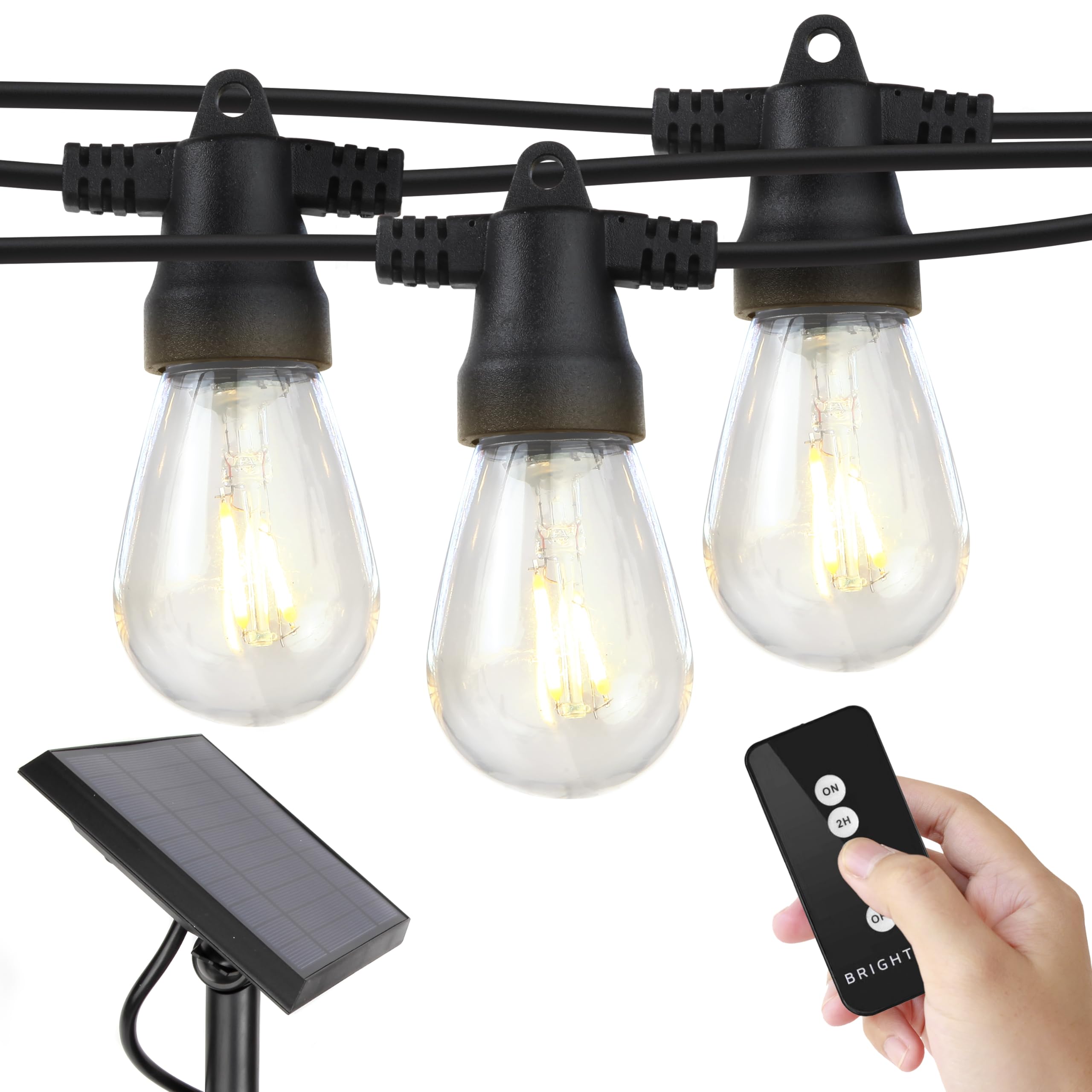 Brightech Ambience Pro Solar Powered Outdoor String Lights, 48ft Remote Control Commercial Grade Waterproof Patio Lights, 15 Edi