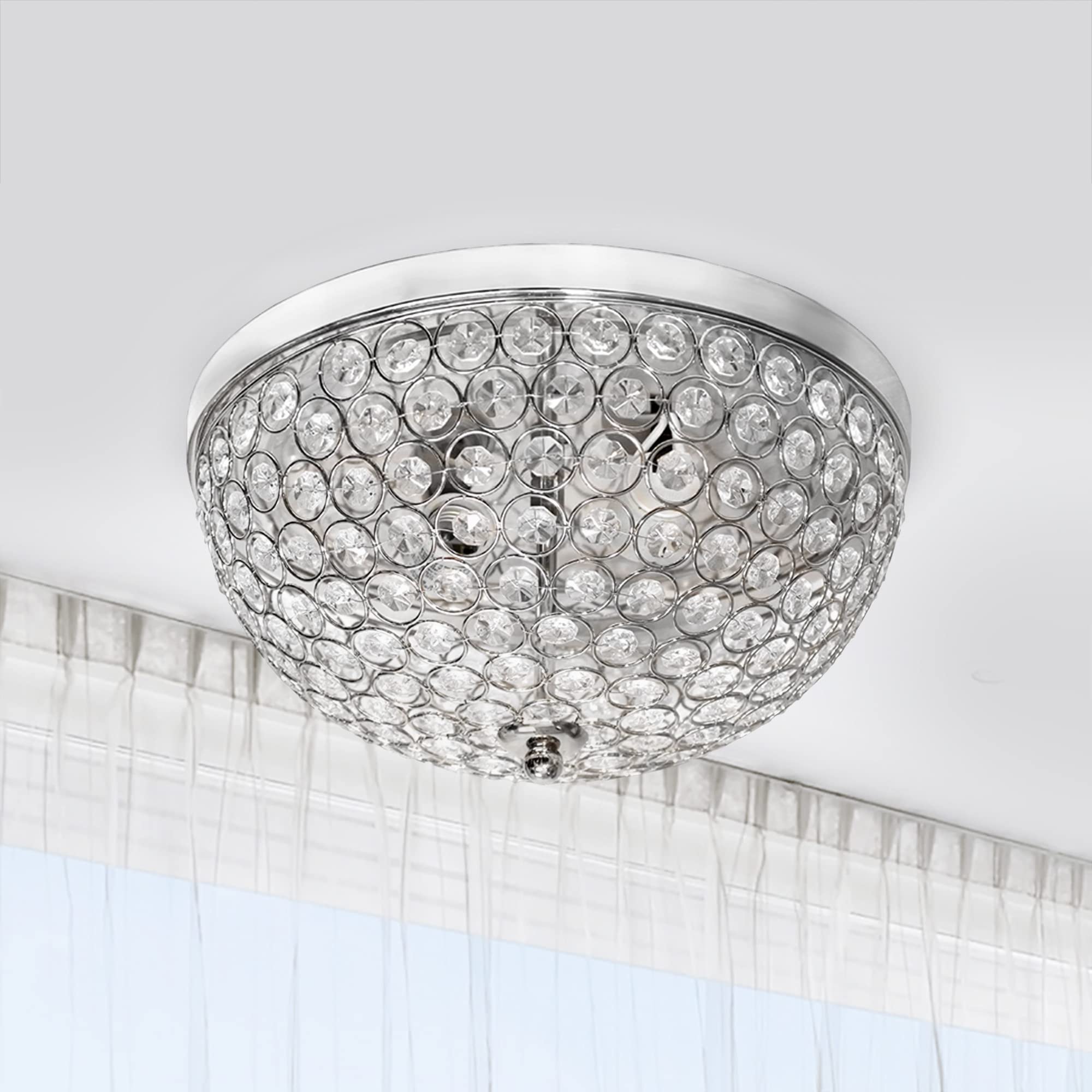 LALIA HOME Crystal Glam Ceiling Flush Mount Light, 2 Light, Chrome, Model LHM-2000-CH
