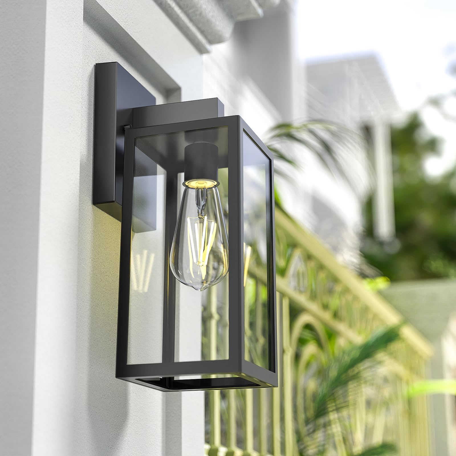 MAXvolador Outdoor Wall Sconce - Waterproof Black Lantern Light Fixture, Toughened Glass, Anti-Rust, Model 2032T, 2 Pack