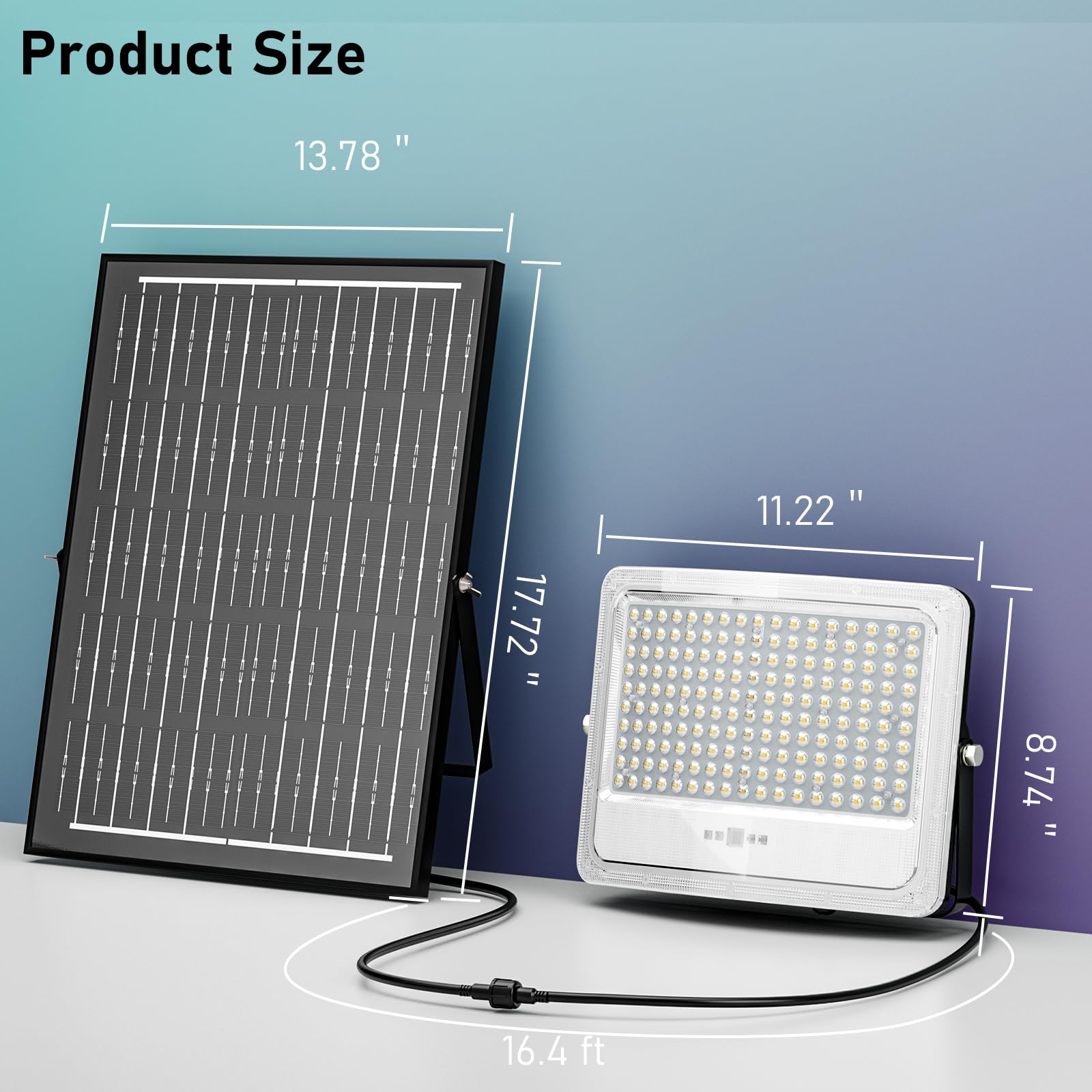 6000W Solar Flood Lights Outdoor   Solar Powered Outside Street Light Dusk To Dawn Waterproof Security Commercial Lighting With 16.4Ft Cables And Motion Sensor For Yard Garage Swimming Pool Pathway