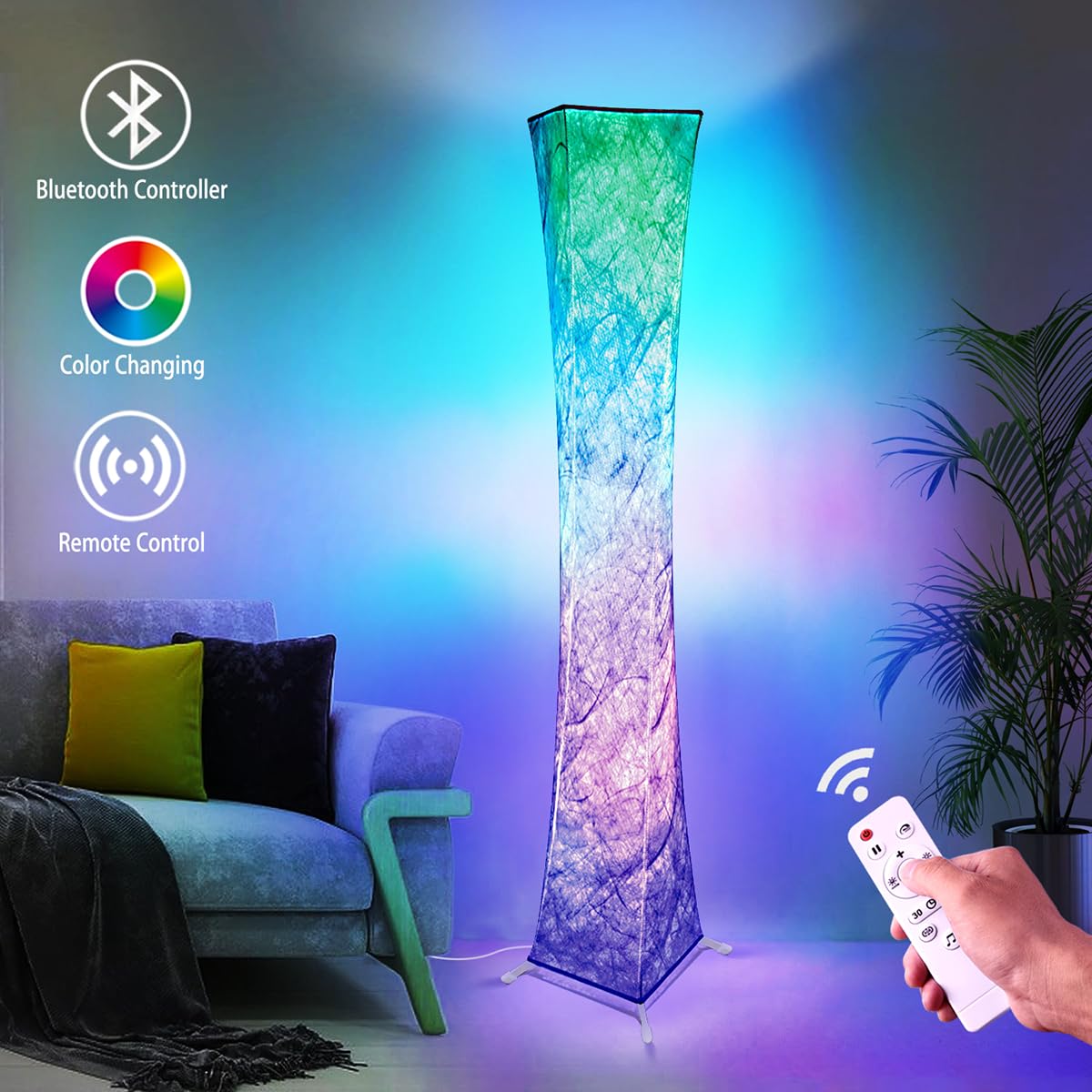 Yinghuochong RGB Color Changing LED Floor Lamp, 62in  Smart Lamp with Music Sync and APP Control, Model LAMP02, Plastic, for Living Room/Bedroom