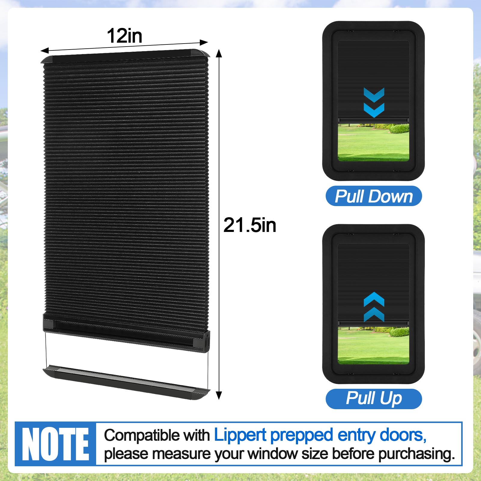 Acostop RV Door Window Shades - Black Aluminum Blinds, 12"W x 21"H, Replacement for Lippert Entry Doors