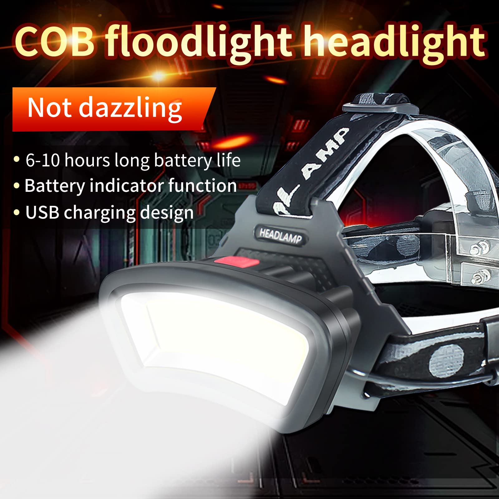 DARKBEAM COB Floodlight Headlamp, 2000 Lumen, USB Rechargeable, Black, Model C01, Ideal for Car Maintenance & Night Construction