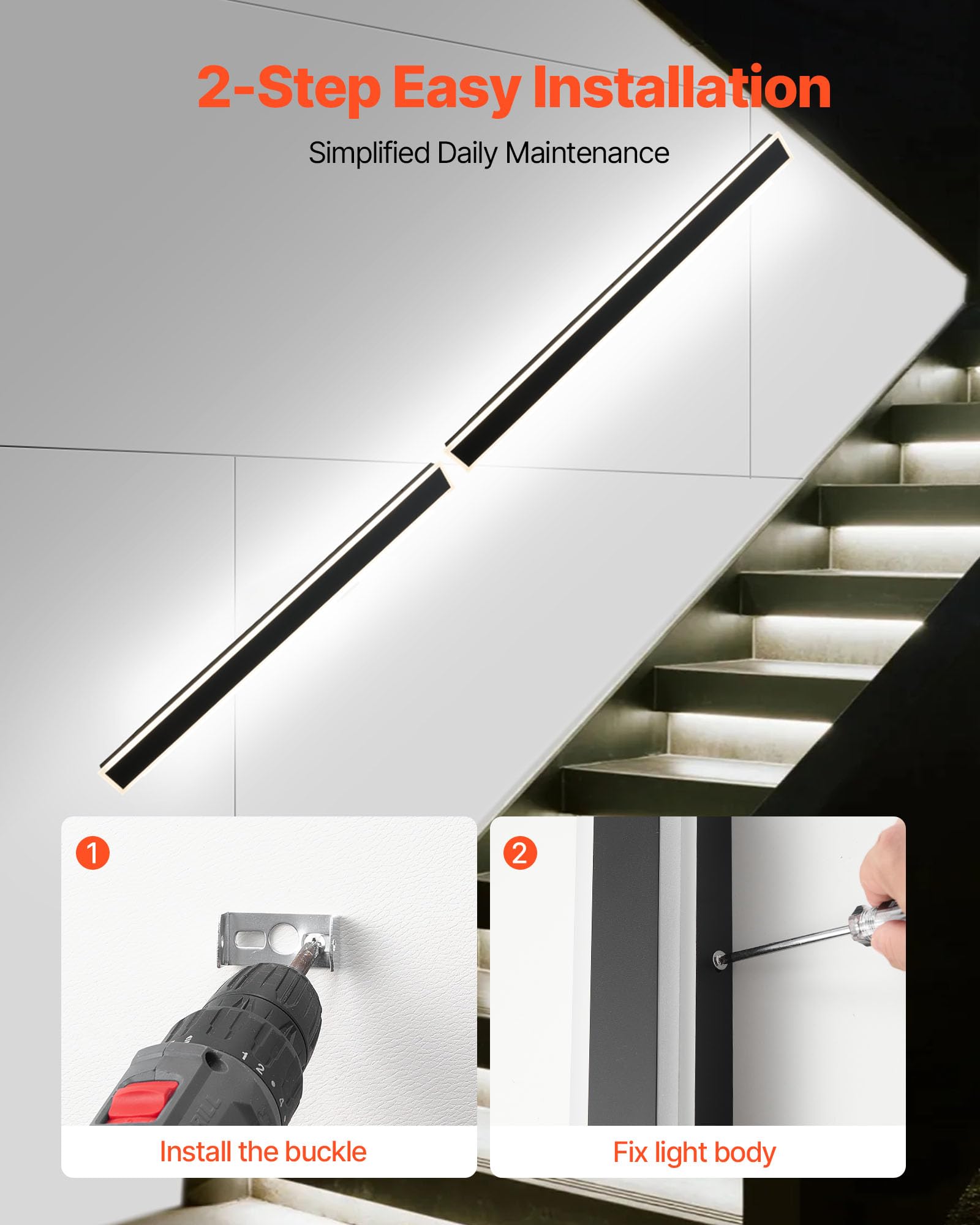 VEVOR Outdoor Wall Lights, Modern Sconce Fixtures, Dimmable, IP65 Waterproof, 59.1 Inch, Black and White, Model VB55-D-2
