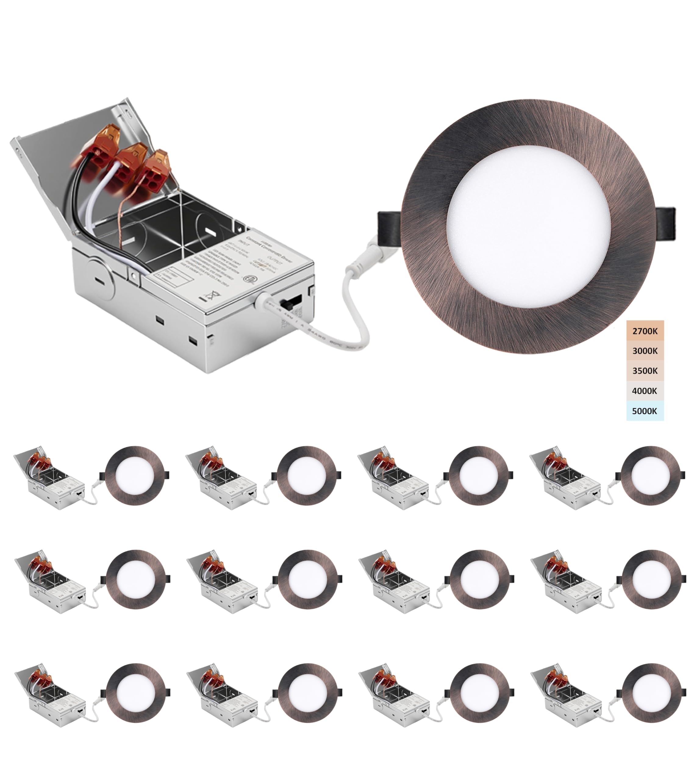 POPANU 4-inch LED Recessed Light - Slim Recessed Ceiling Light with Junction Box, 9W 5CCT Canless Lighting fixture, Dimmable, Ea