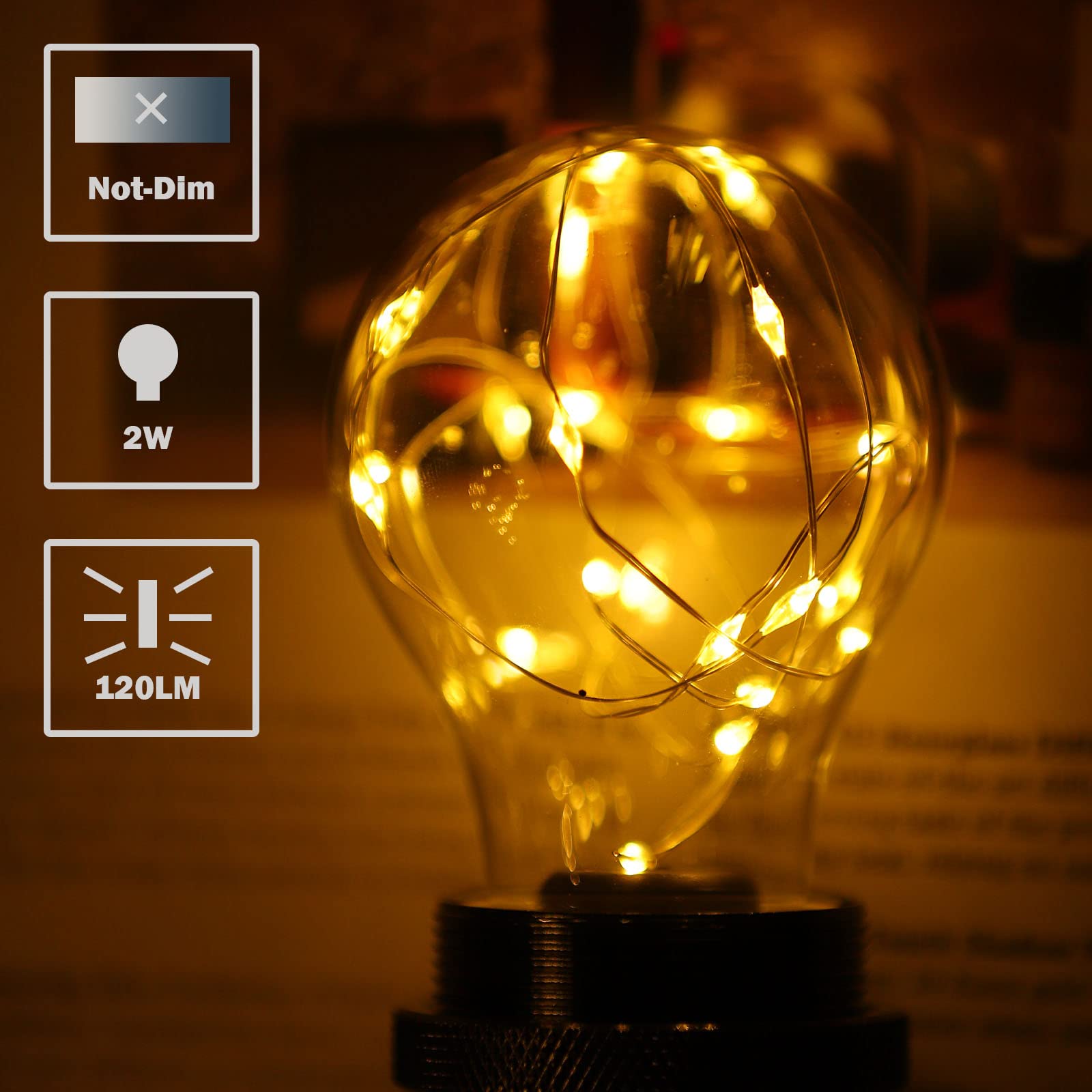Howorr Decorative Light Bulb, 2W Led Fairy Light Bulbs, 15W Equivalent Cute Light Bulbs For Pendant Light Fixtures, Bedroom, Liv