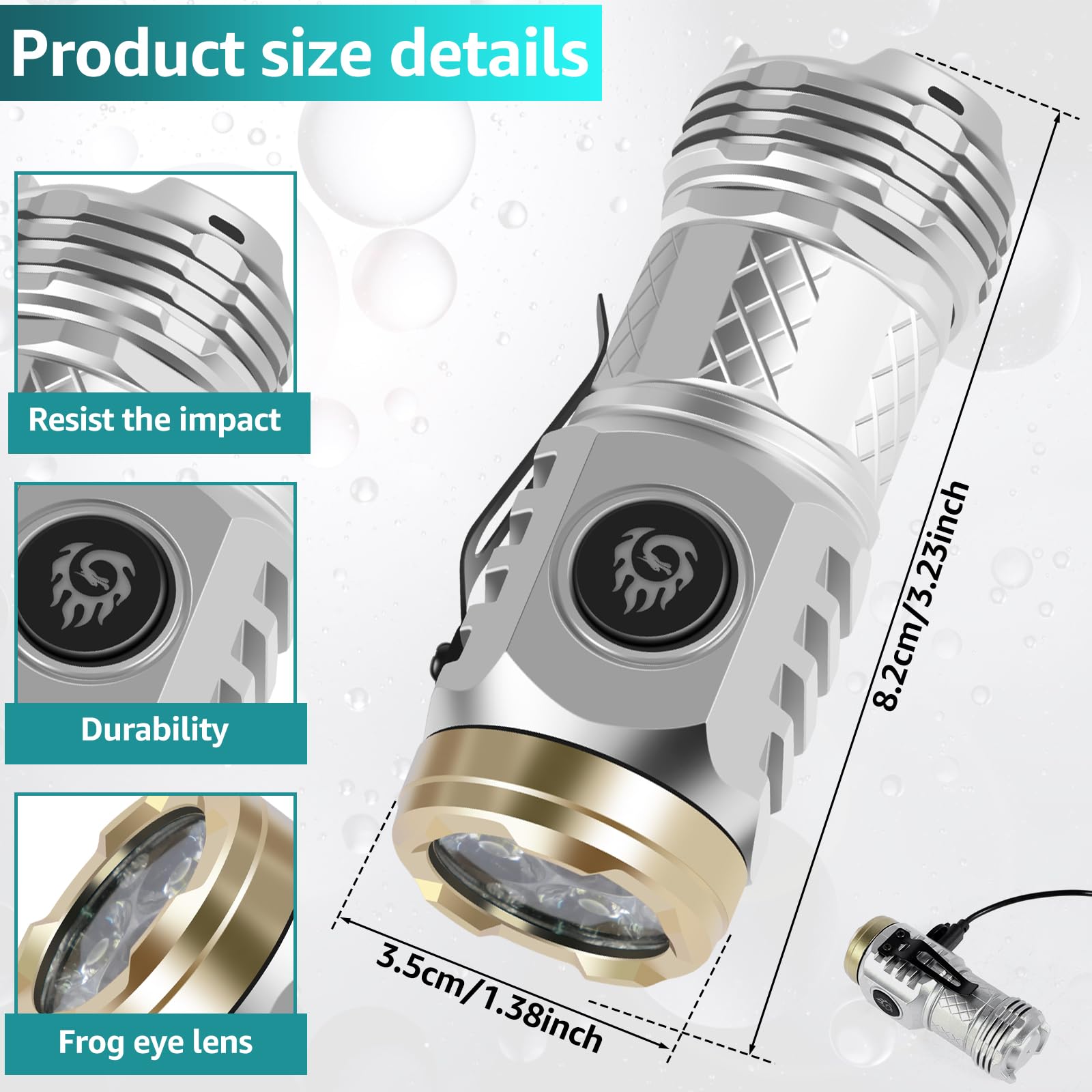 NEMTMCUA Mini Flashlight, Portable LED Torch, 2Pcs, Thumb Light with Clip, Black+Silver, Model 4502202407271109
