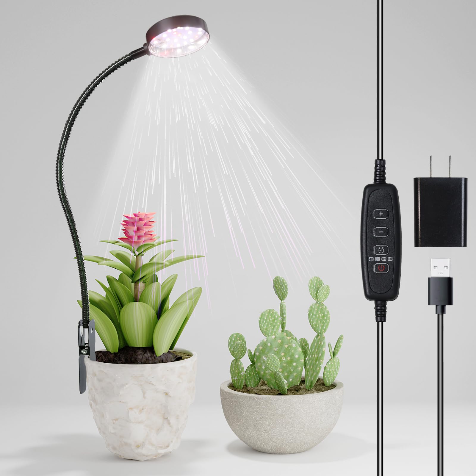 Gytf Led Grow Light, 6000K White Full Spectrum Pot Plant Light For Indoor Plants, Gooseneck Clip-On Plant Lamp With Dimmable, Au
