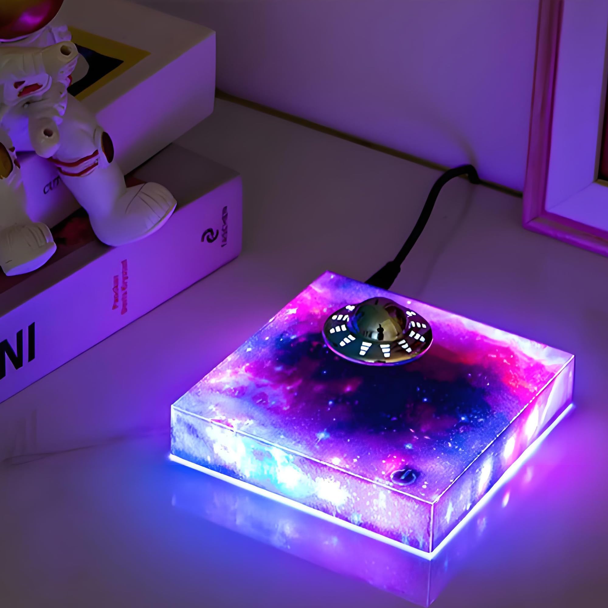 YIANCTRD Levitating UFO Lamp - 360° Rotating RGB Galaxy Light, Metal Design, Cool Desk Decor for Room & Office, Model LT-UFO