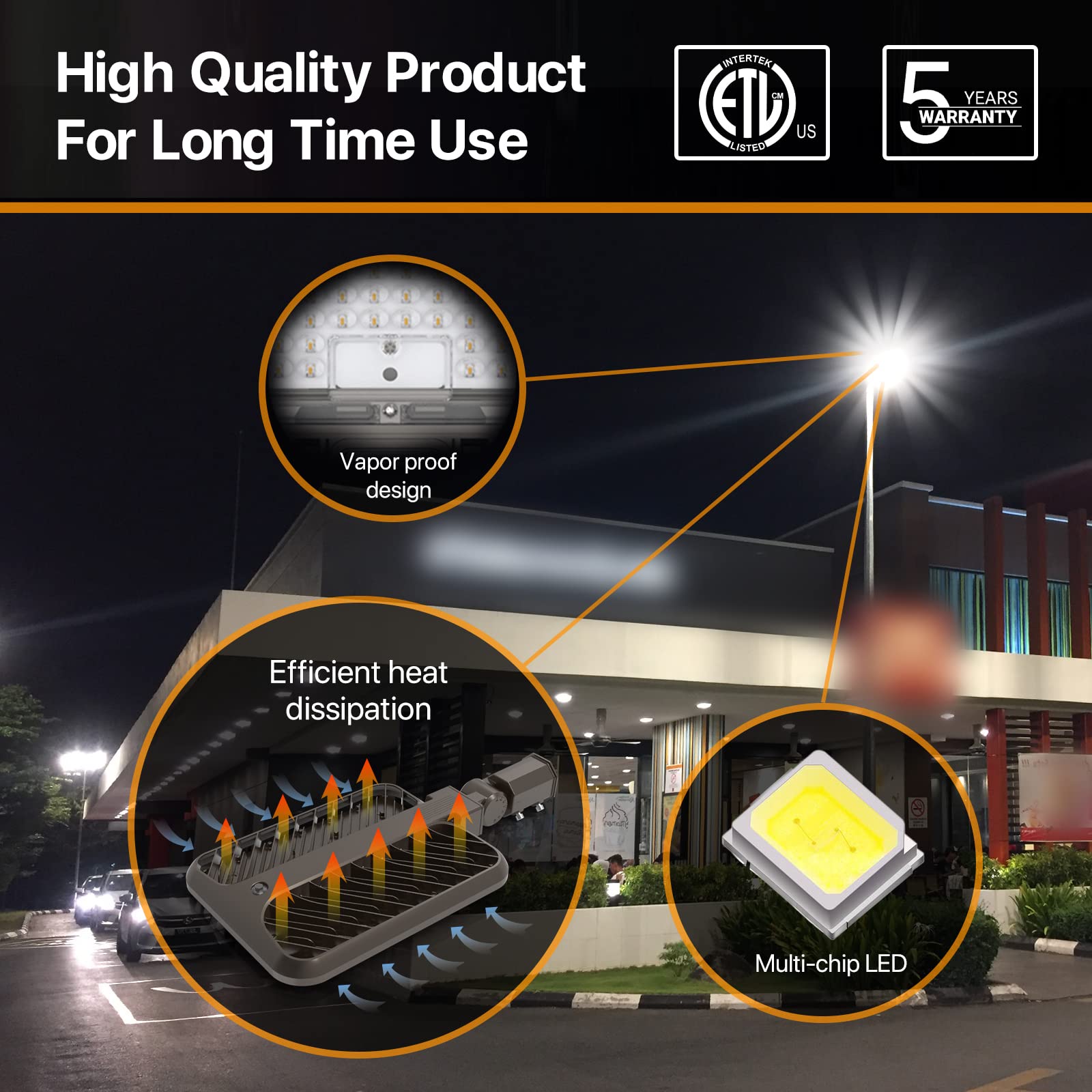 DEMILARE LED Parking Lot Light 300W 45000LM 5000K Waterproof Shoebox Light, Brown, IP65 for Outdoor Use