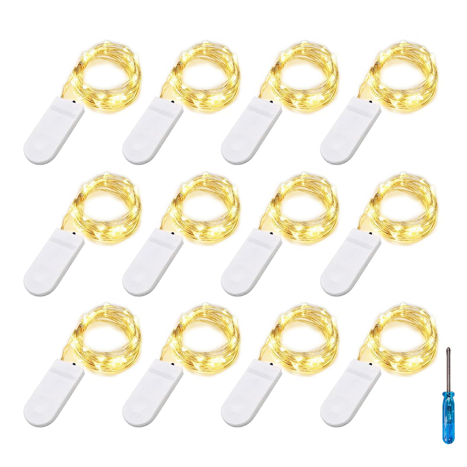 BXROIU Fairy Lights CR2032 Battery Operated 6.6Ft/2Meter 20 LEDs Micro Silver Wire String Lights for Bedroom Christmas Party Wedding Decoration(Warm White  12 Pack)