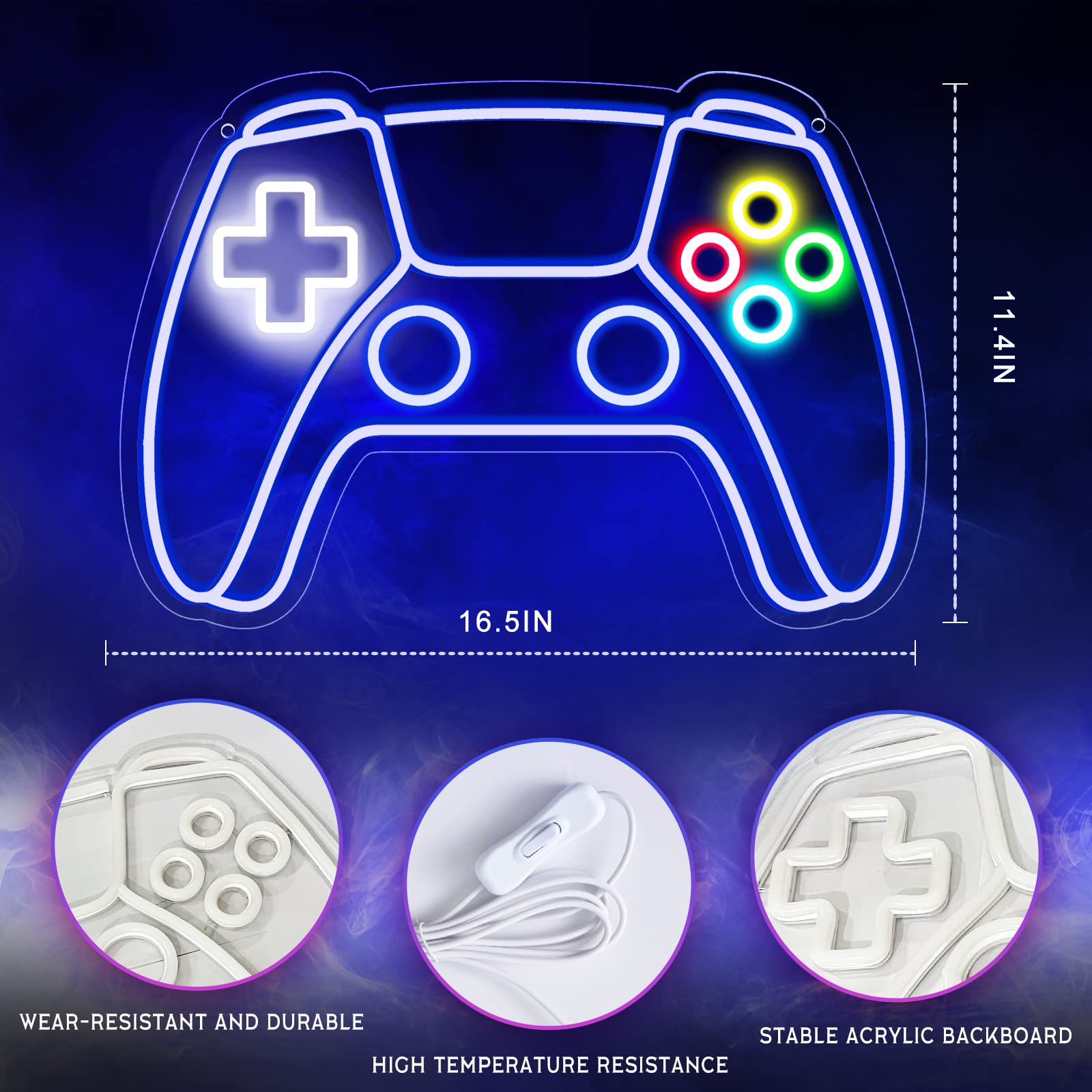 Ethereal Lomoer Gamer Neon Sign, LED Gamepad Decor, USB Powered, 16.3 x 11.4 x 0.8 Inches, Blue