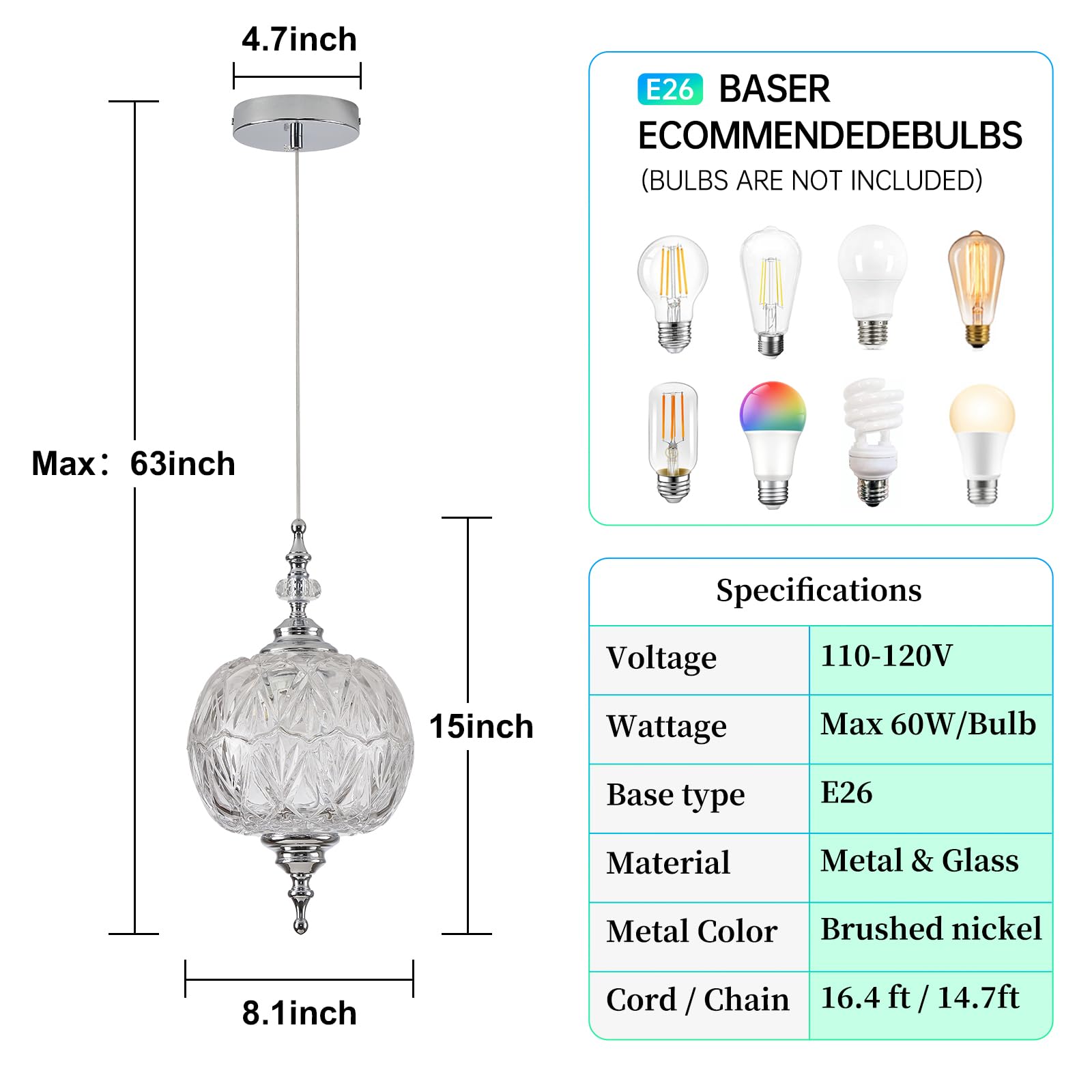 Tlolgt Modern Chrome Pendant Light Fixtures 8.3'' Pendant Lighting For Kitchen Island Living Room Bedroom