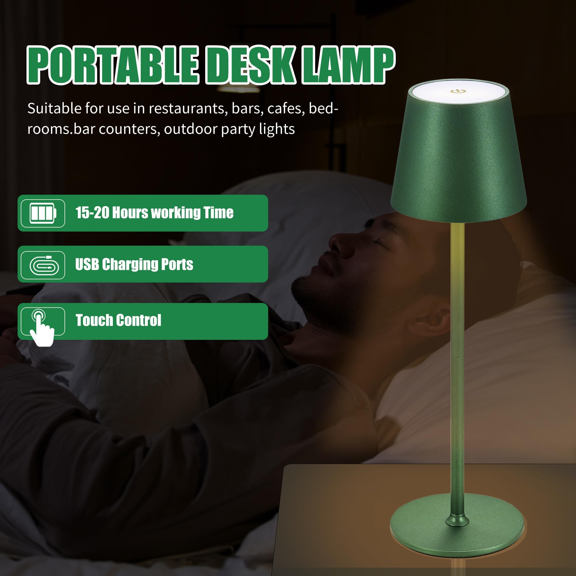 Imqsqik 2Pack Cordless Table Lamps Usb Rechargeable Simplicity Desk Lamp Built-In 4600 Mah Battery Led Battery Operated Lamp Wit