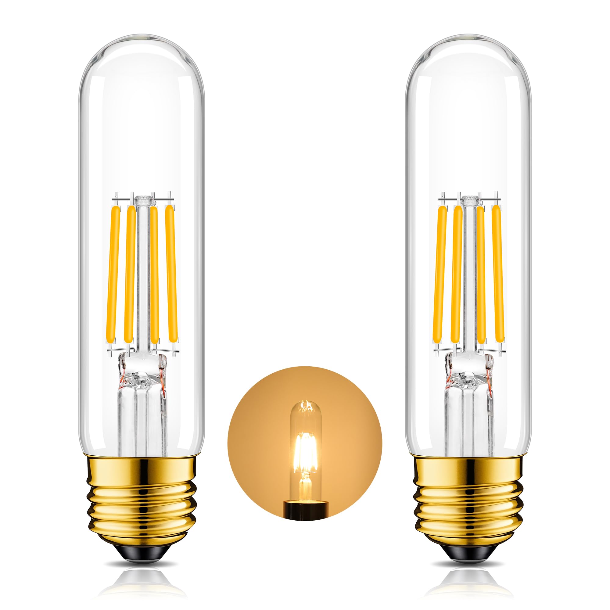 Ganlilan Dimmable E26 T10 Led Bulb 4W 40 Watts,Tube Light Bulbs,Skinny Long Tubular Light Bulb For Curio Cabinet,Piano,Ceiling,R