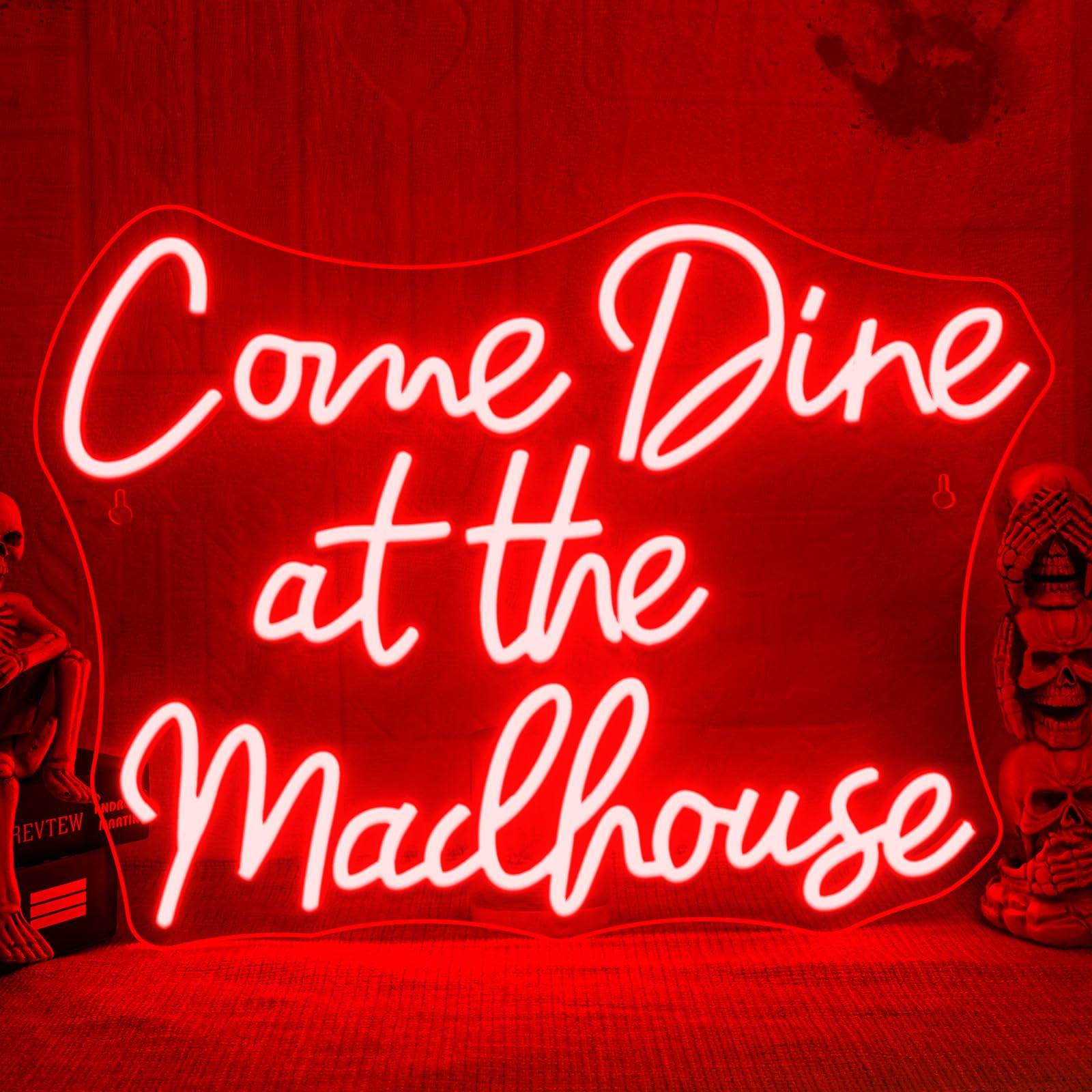 Faxfsign Come Dine At The Madhouse Neon Sign Restaurant Neon Signs For Wall Decor Red Led Night Light For Home Bar Gothic Halloween Horror Party Club Man Cave Decoration