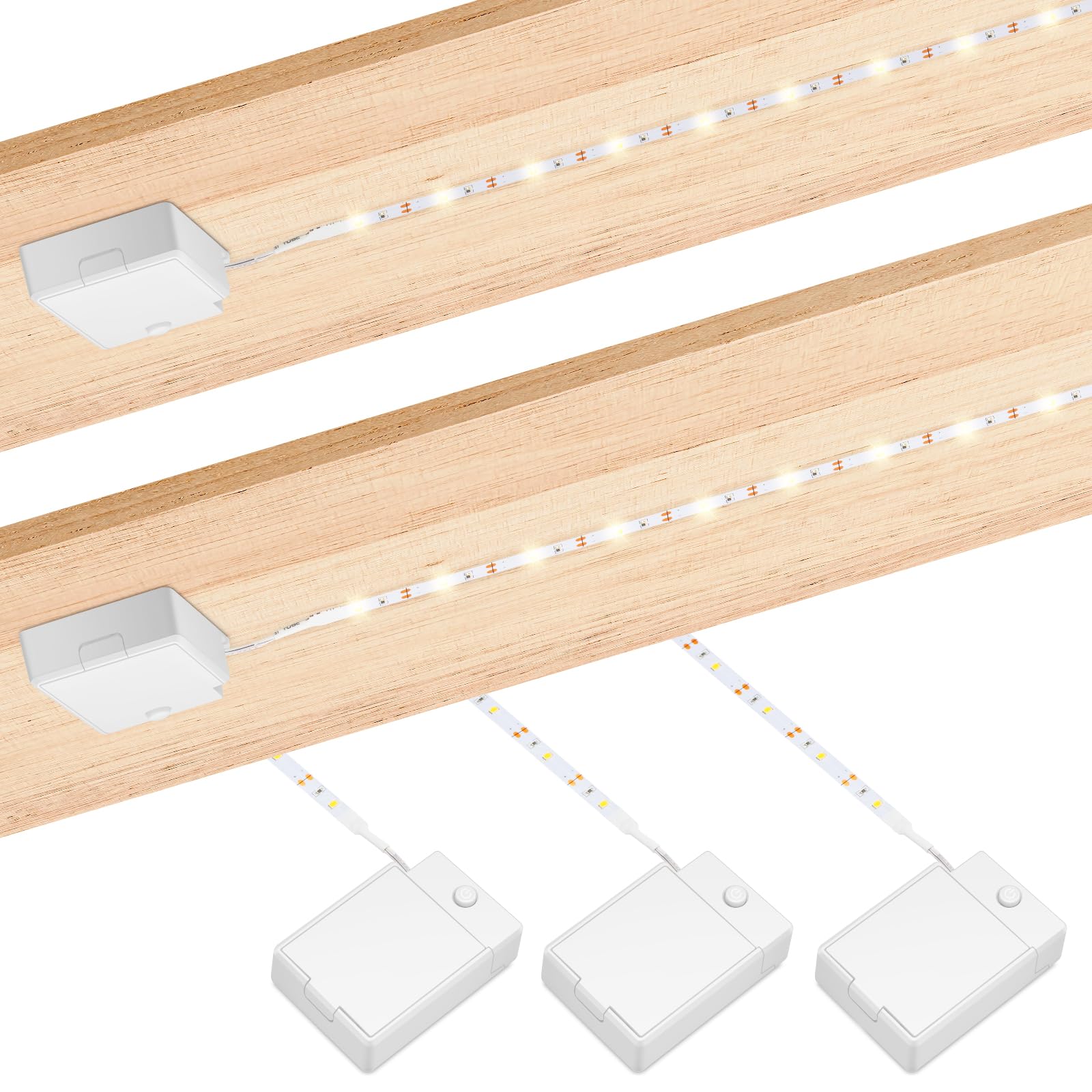 3 Pack Battery Operated LED Band Lights for Under Cabinet  Under Counter Click Light for Kitchen Cabinet Closet Shelves (Nature White) 4000K  Without Batteries