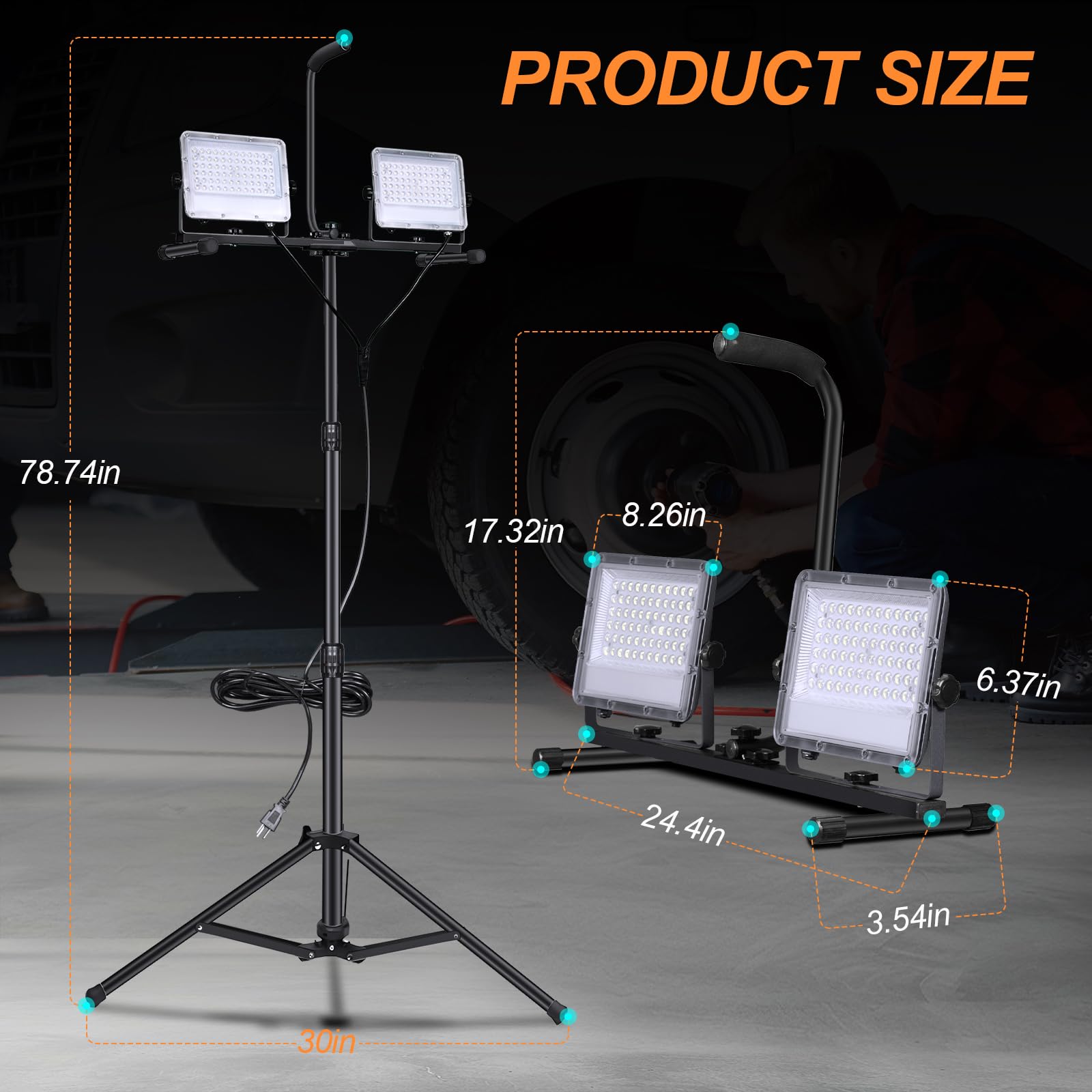 Work Lights 21000 Lumen Led Work Lights With Stand, Dual Head Led Work Light Waterproof Led Work Light 200W Led Work Lights Port