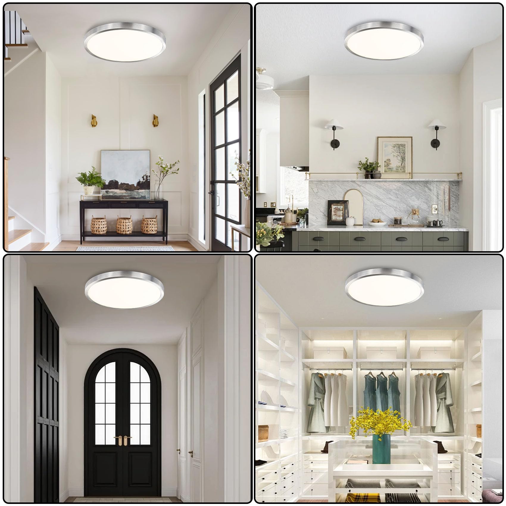 Caisens 14 Inch Flush Mount Ceiling Light, Slim Dimmable, Aluminum & Glass, Brushed Nickel, Model CS015, 2 Pack