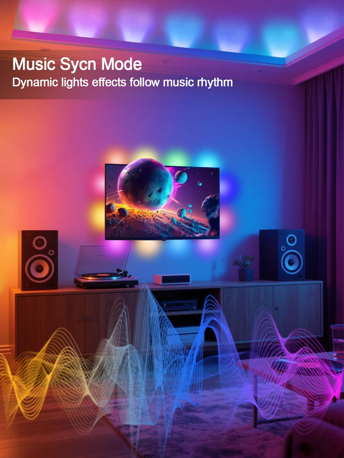 Tyute LED Strip Lights, 9.8ft RGB TV Backlight for 35-55" TVs, Music Sync, APP & Remote Control, Plastic, Model T-DSTJD-3M