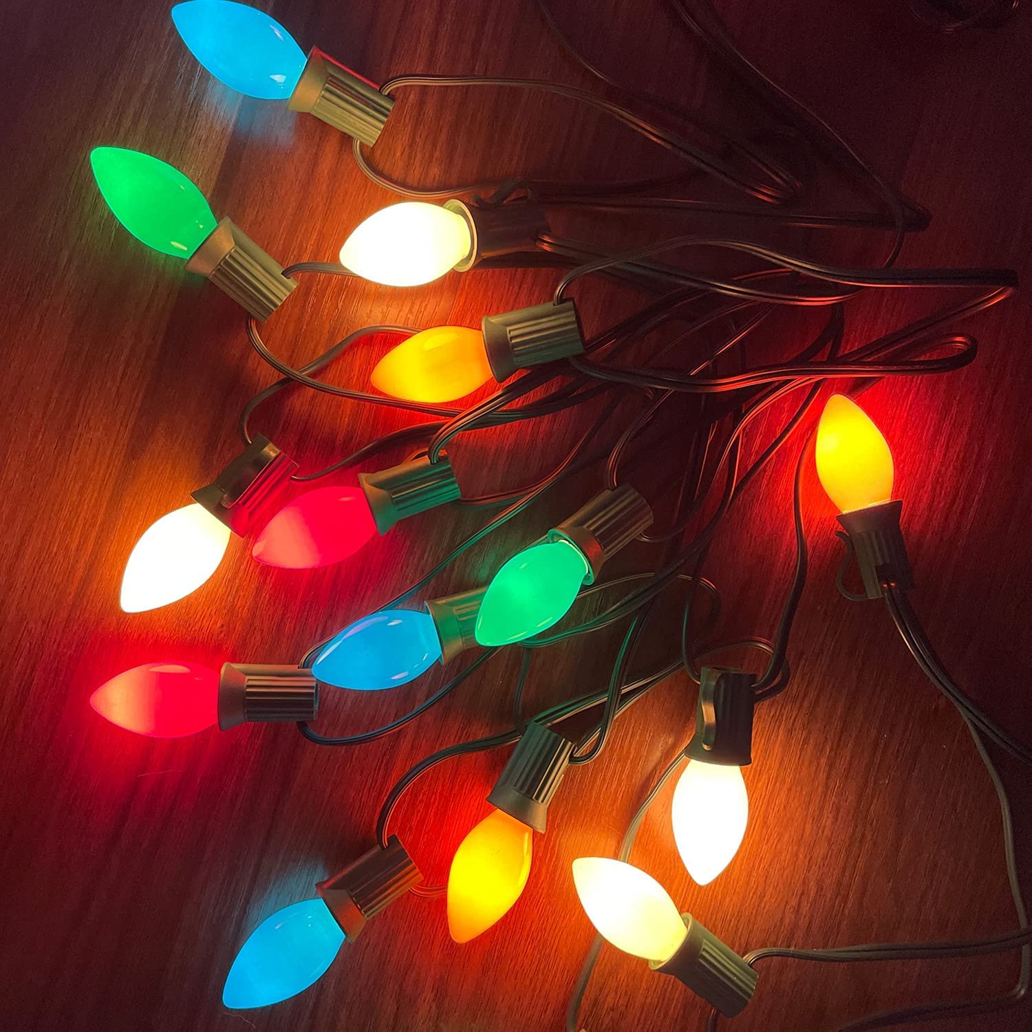 Pallerina C7 LED Christmas String Lights 25Ft Multicolor with 27 Ceramic Bulbs, E12 Base for Outdoor Tree Decor