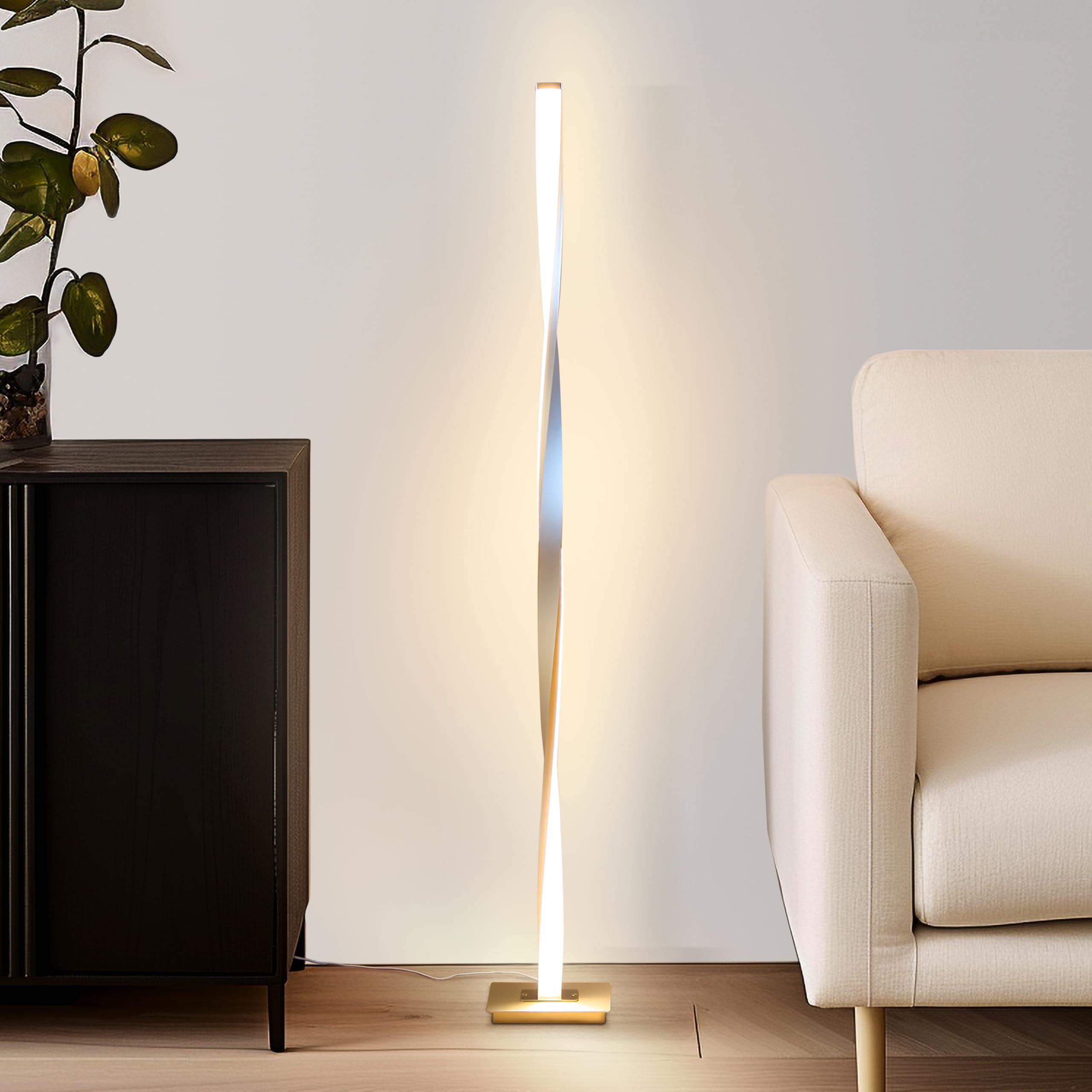 Brightech Helix LED Floor Lamp - 48in Tall, Dimmable, Metal, Warm White Light, Platinum Silver, Model BT-FL-HLX-SLVR