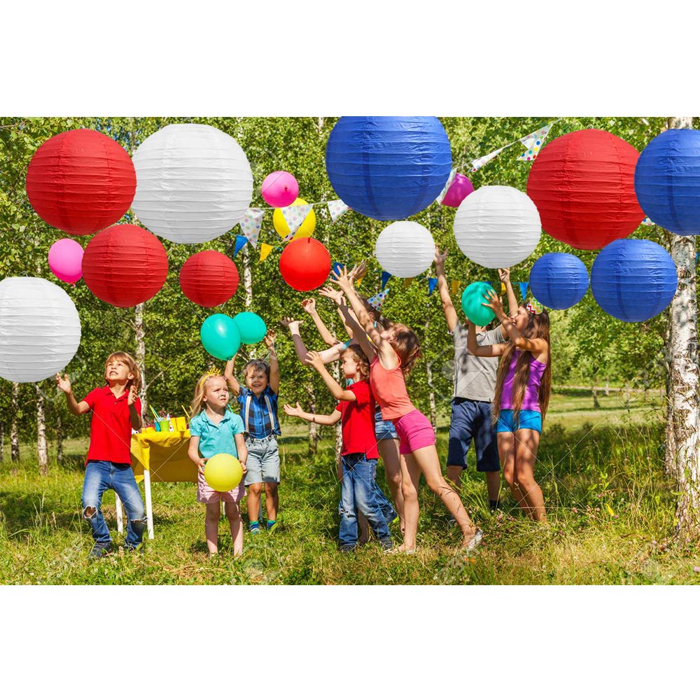 Beishida 21 Pcs Red Blue White Round Paper Lanterns Decorative Hanging Asia Chinese Japanese Paper Lanterns Lamp For Birthday We