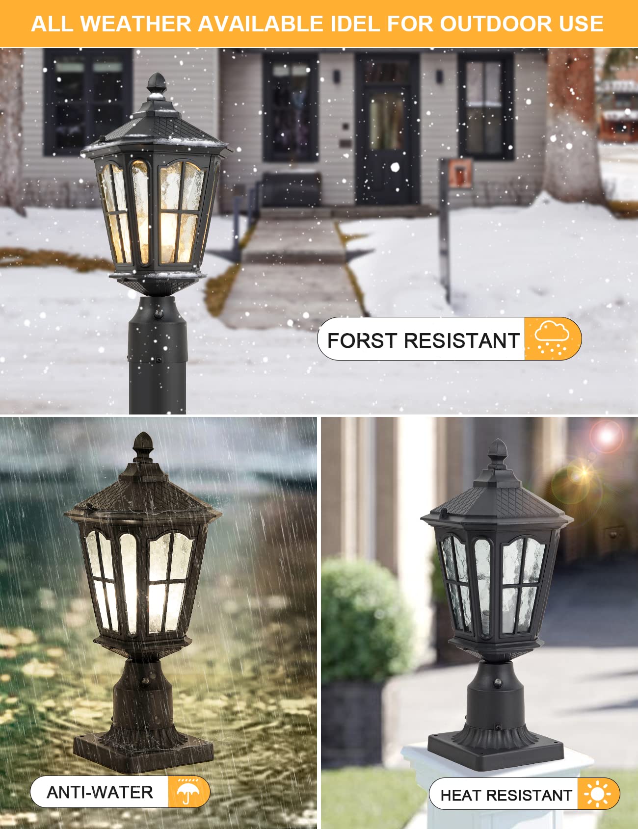 GYDZ Dusk to Dawn Post Light Outdoor 2 Pack, 17H Outdoor Lamp Post Light with Pier Mount Adapter,Waterproof IP65 Classic Die C