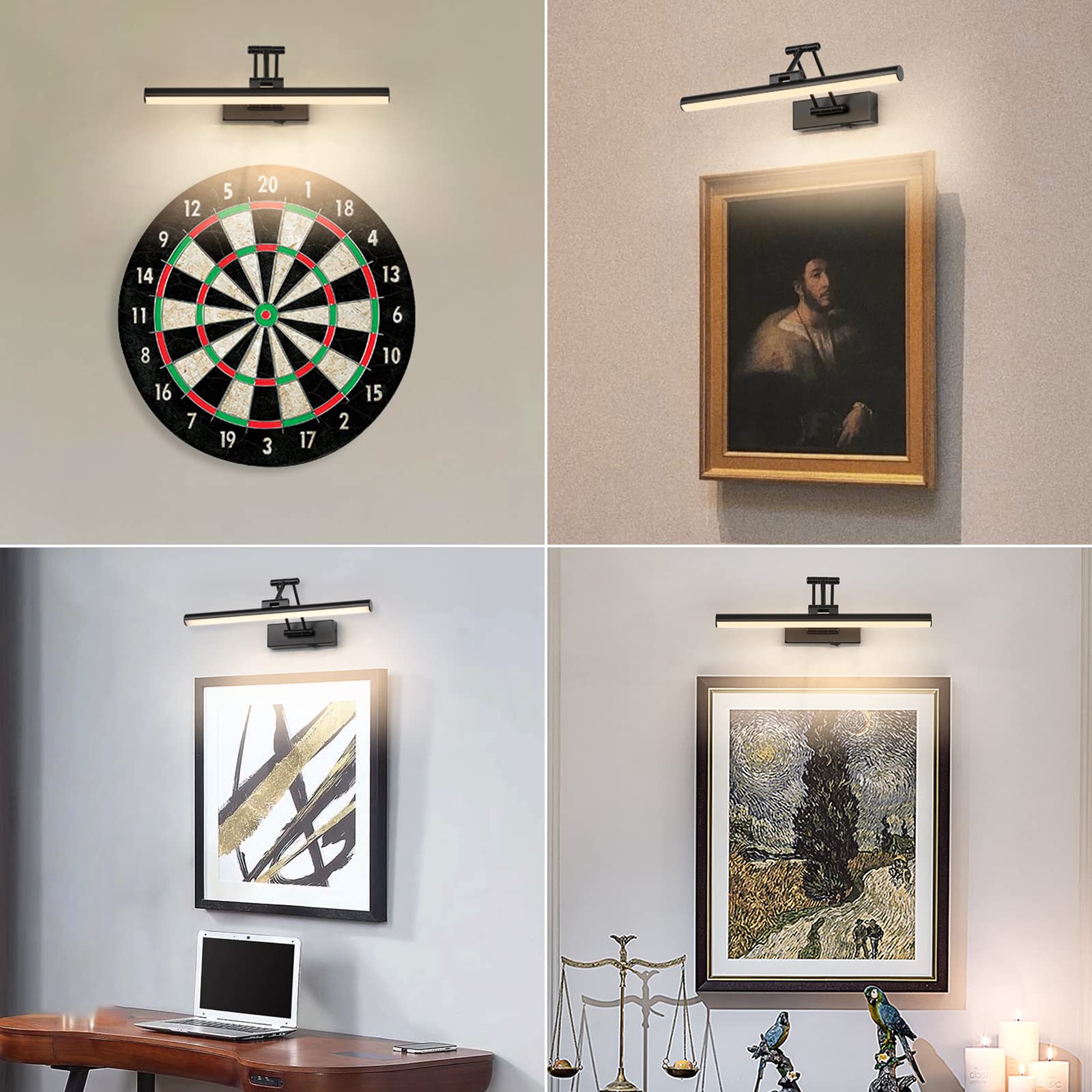 Joossnwell Battery Operated Picture Light Wireless Picture Lights For Paintings With Remote 15.5 Inch Dimmable And Timer Rechargeable Art Light Black Display Gallery Light With Adjustable Swing Arm