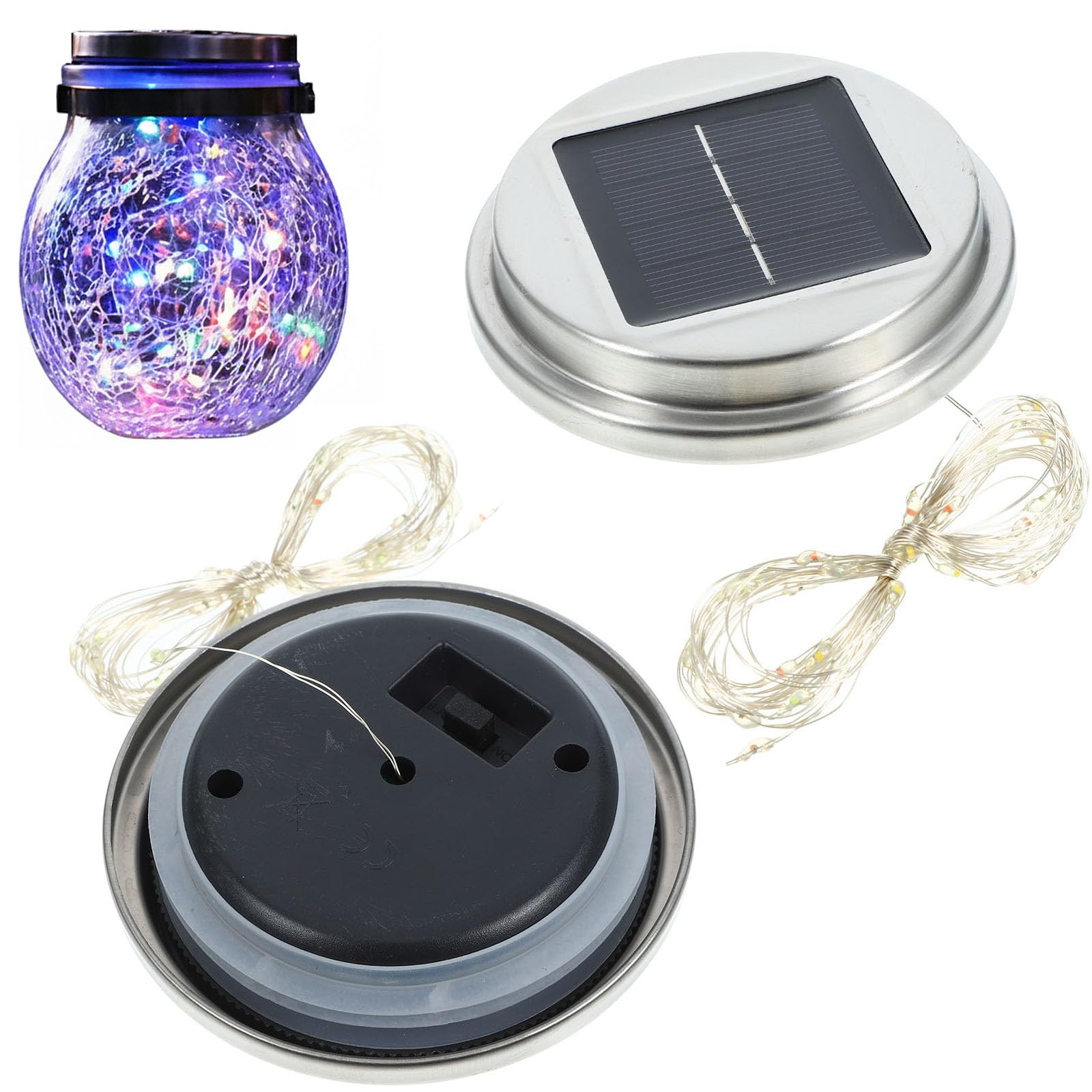 DOITOOL 2 Pcs Solar Lights Replacement Top, 3.14 Inchwaterproof Solar Fairy Lights Jar Lids String Parts for Outdoor Watering Ca