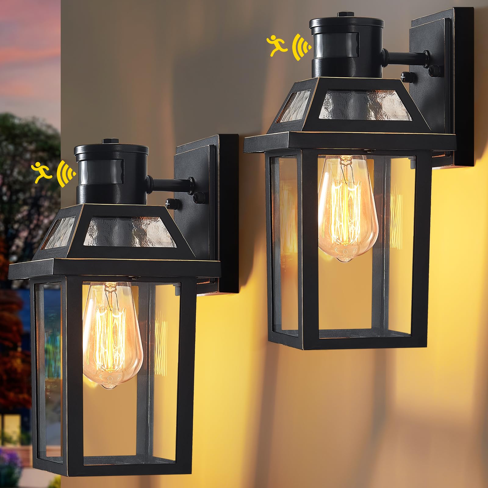 Motion Sensor Outdoor Wall Lights  Porch Light Outdoor 3 Lighting Modes  Dusk To Dawn Exterior Light Fixture  Waterproof  Outside Lights For House Front Door Patio Garage 2 Pack (Black)