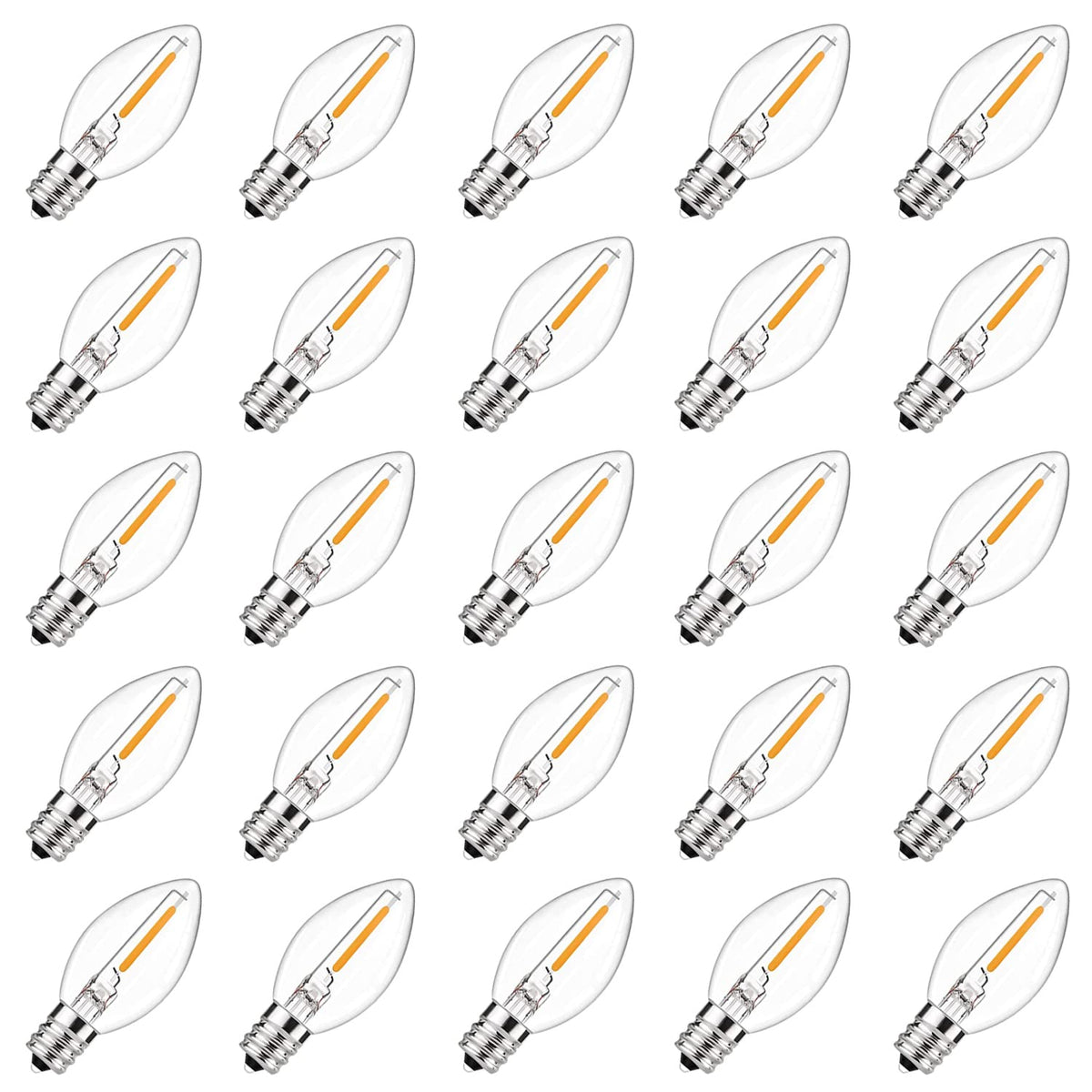 Goothy 25 Pack C7 Led Replacement Christmas Light Bulb, 0.6W C7 Clear Glass Led Bulbs For Christmas Outdoor String Lights Electr
